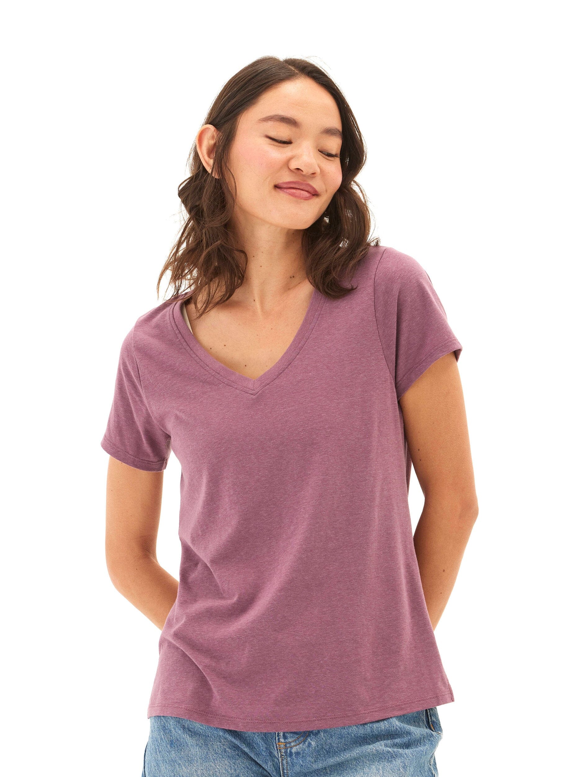 Pattie Triblend V-Neck Tee Lightweight Soft Everyday Essential