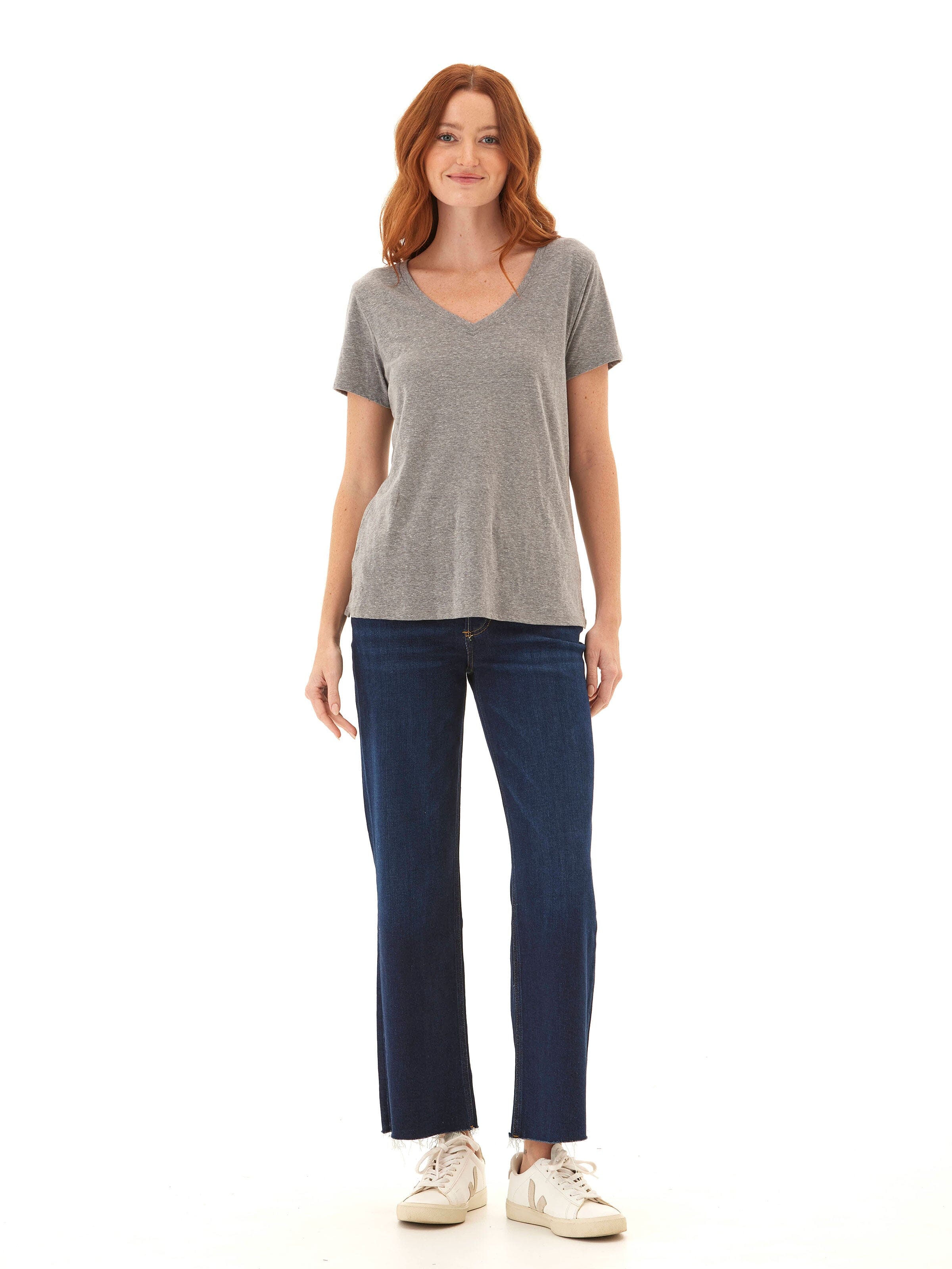 Pattie Triblend V-Neck Tee in Grey