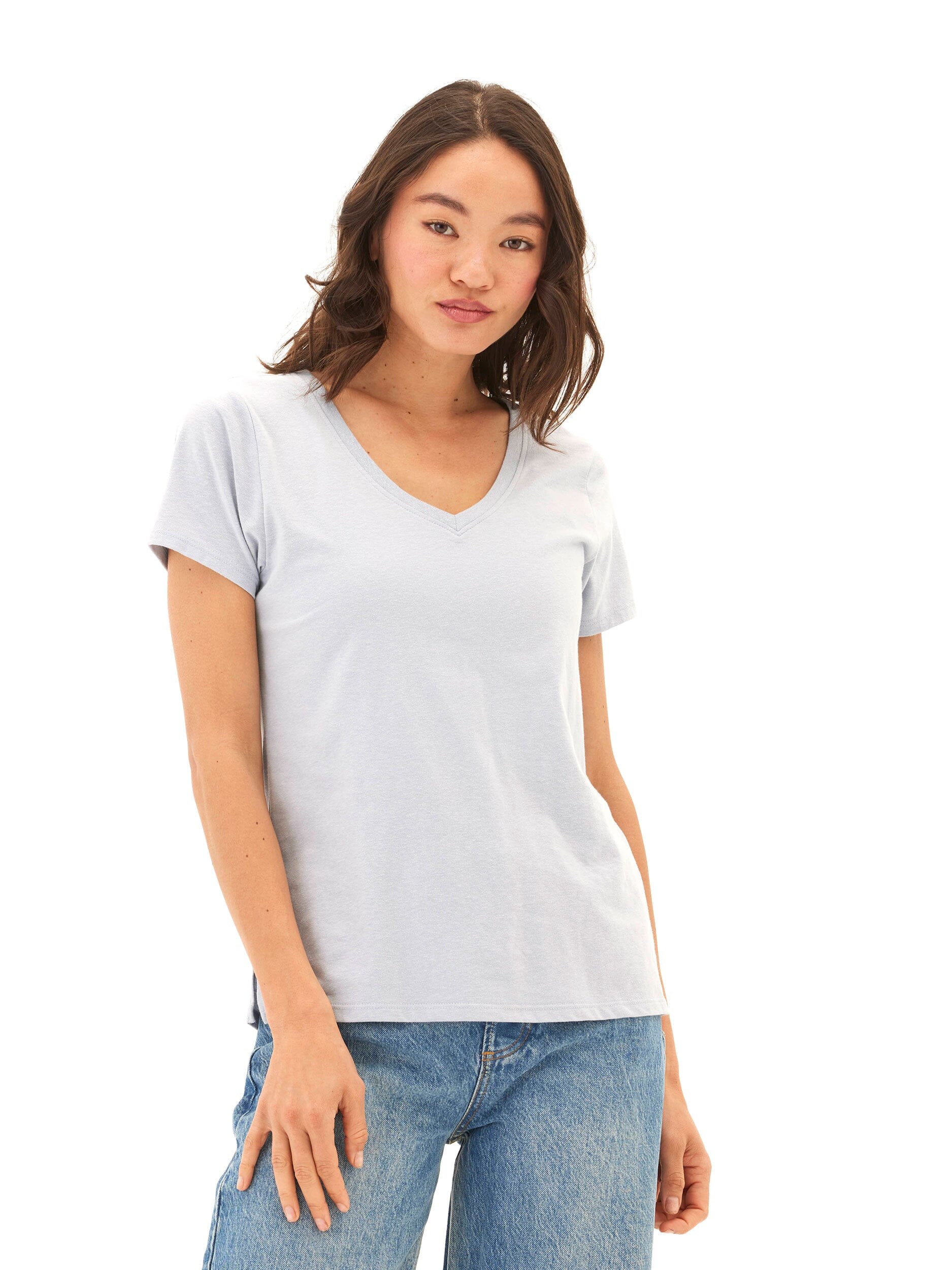 Women's Pattie Triblend V-Neck Tee in Light Blue & Grey