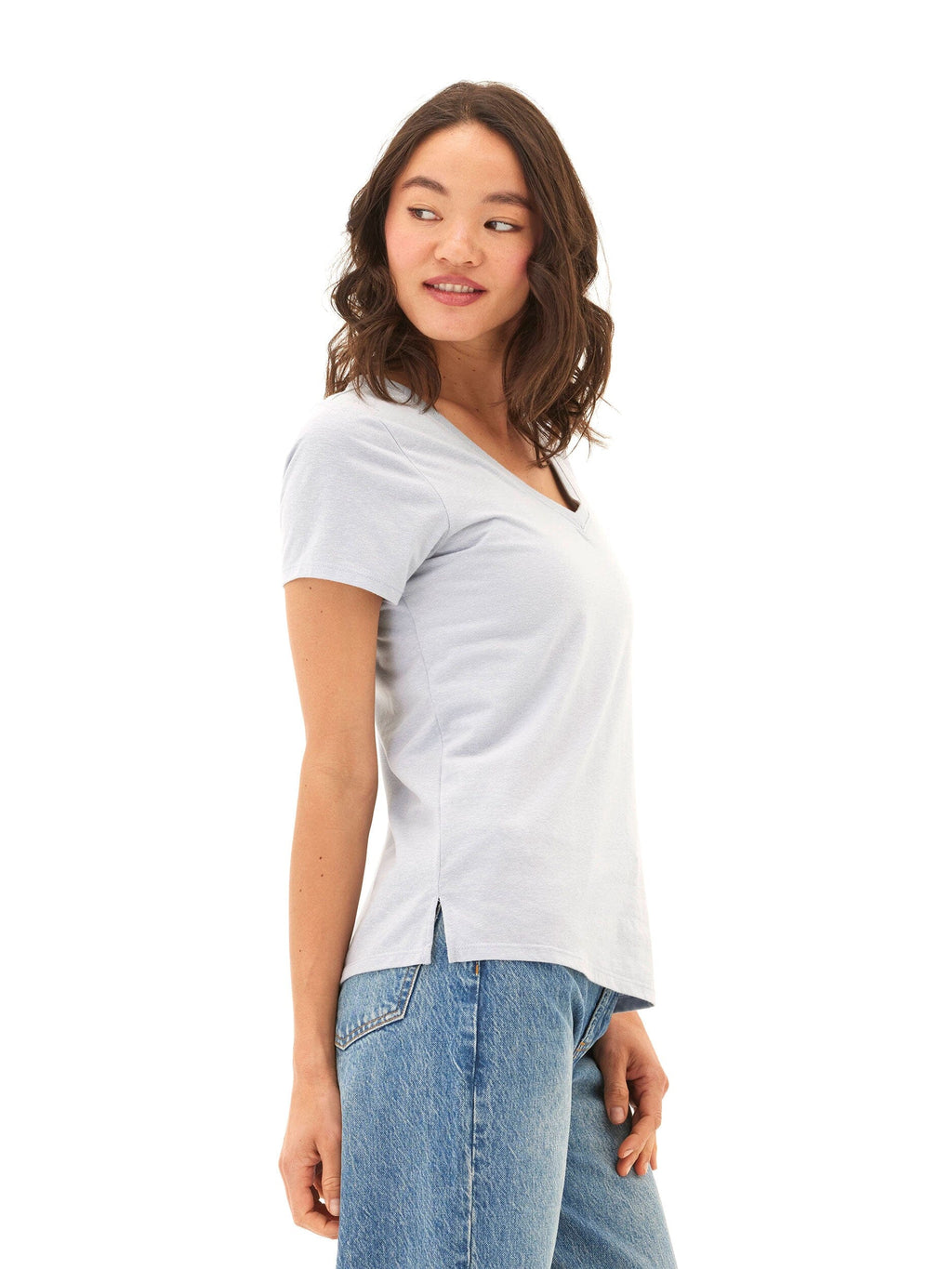 Women's Pattie Triblend V-Neck Tee in Light Blue & Grey
