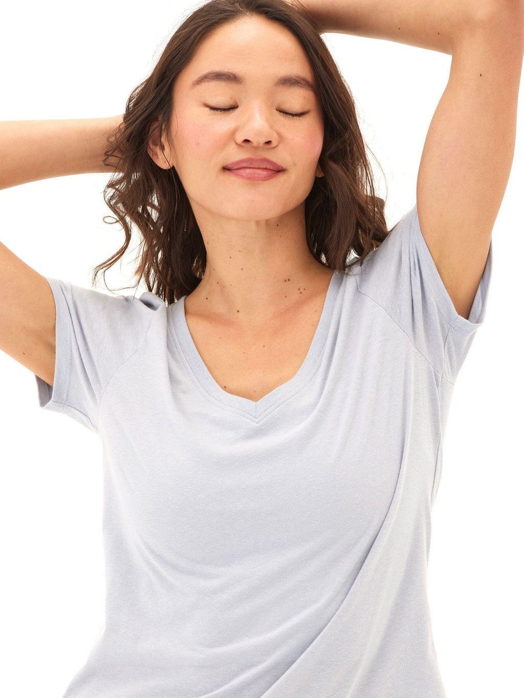 Women's Pattie Triblend V-Neck Tee in Light Blue & Grey