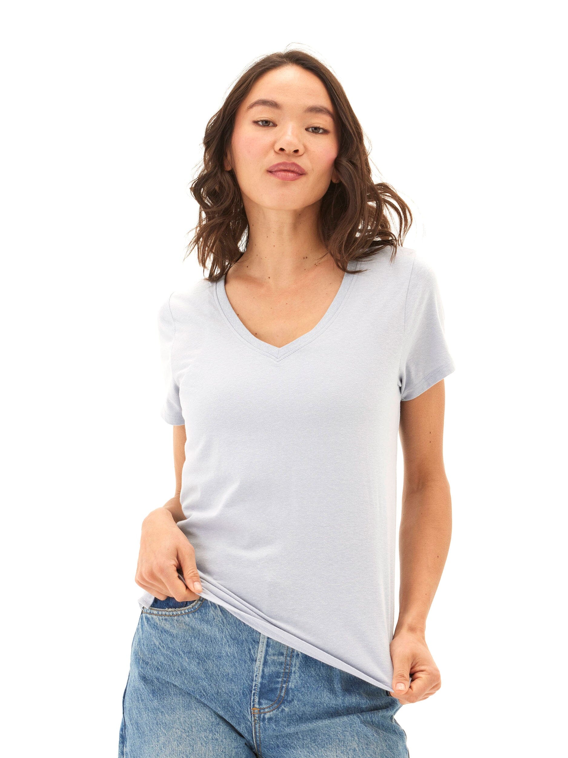 Women's Pattie Triblend V-Neck Tee in Light Blue & Grey