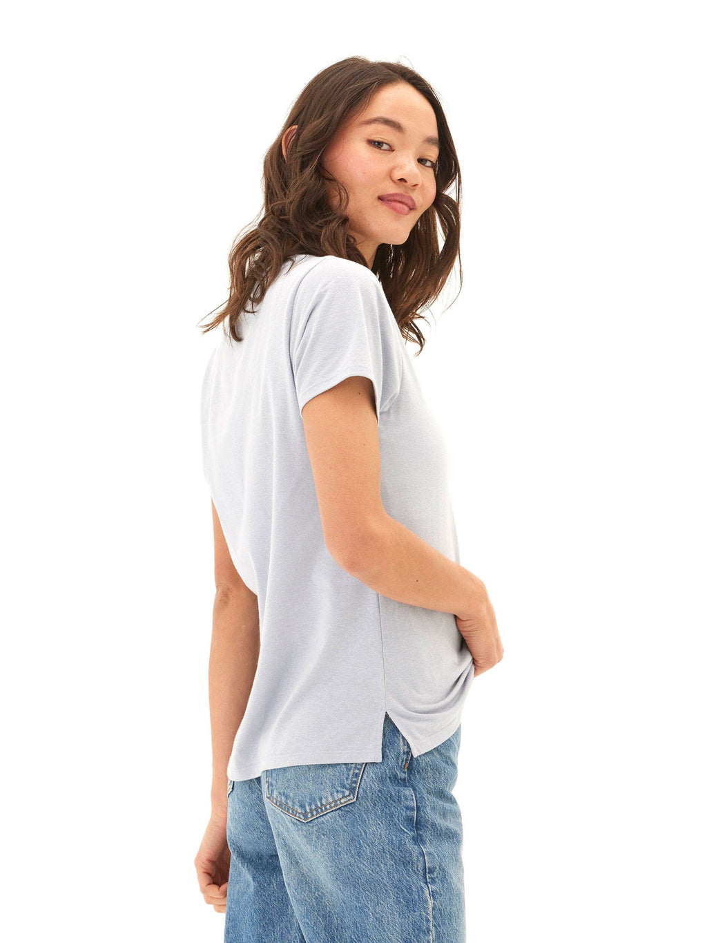 Women's Pattie Triblend V-Neck Tee in Light Blue & Grey