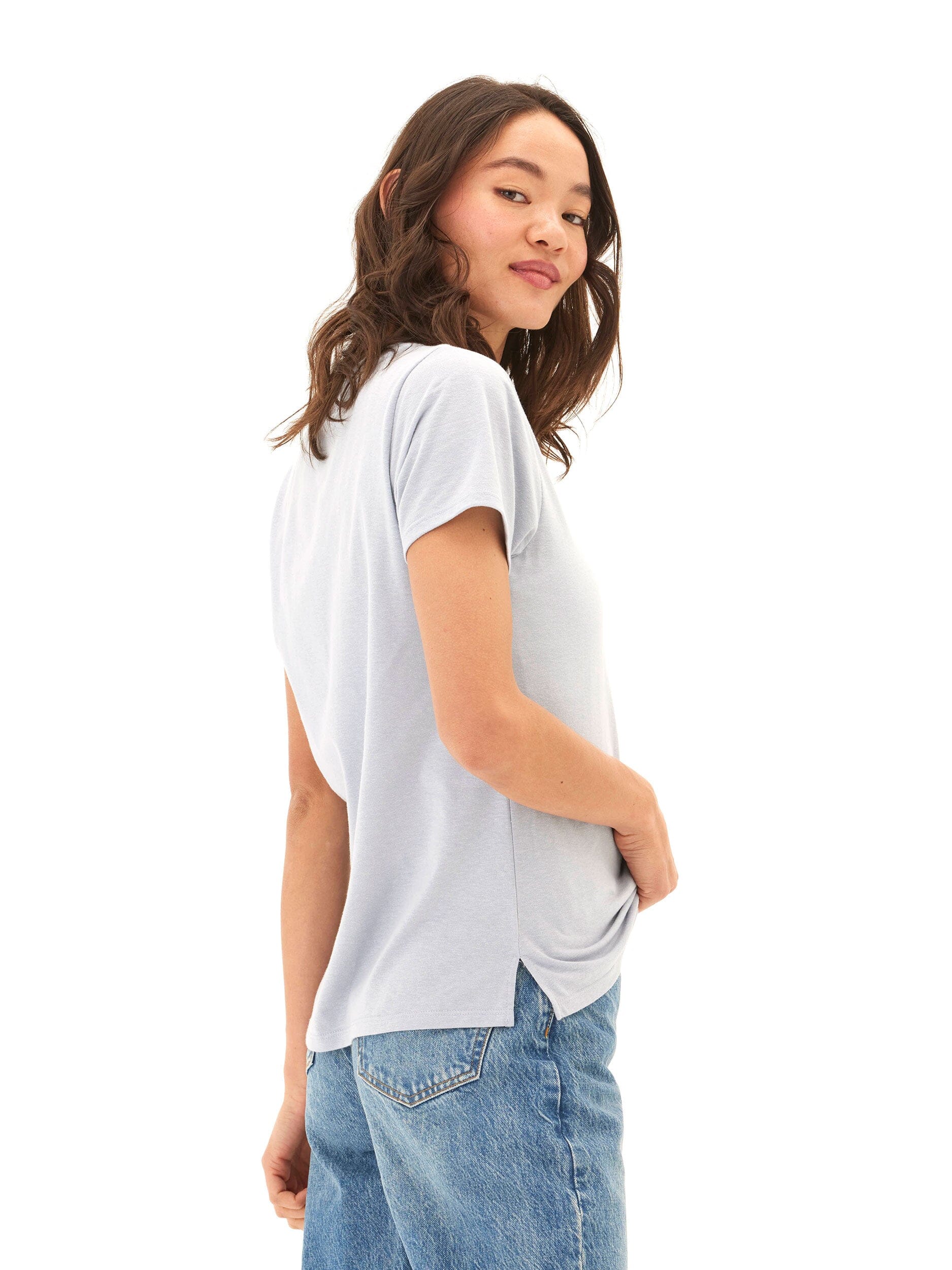 Women's Pattie Triblend V-Neck Tee in Light Blue & Grey