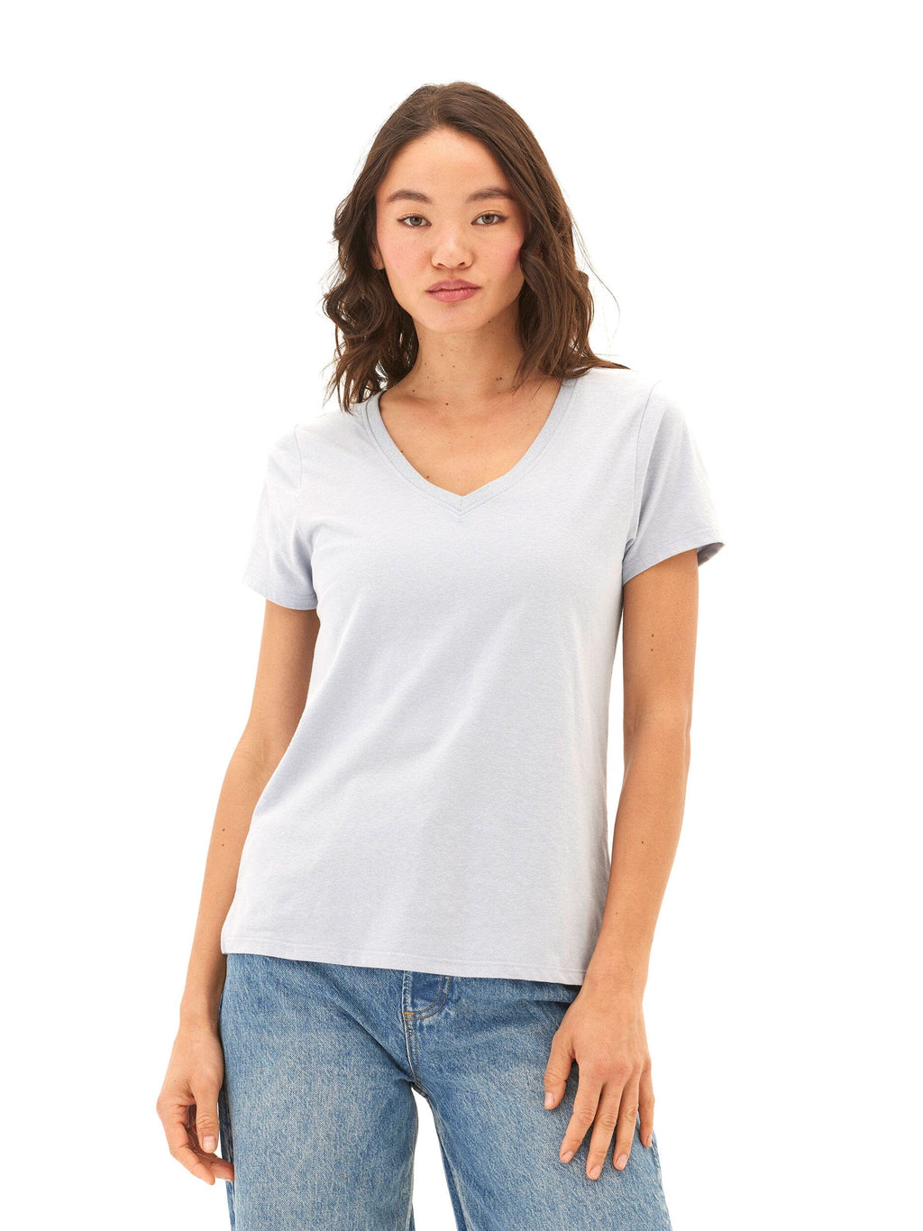 Women's Pattie Triblend V-Neck Tee in Light Blue & Grey