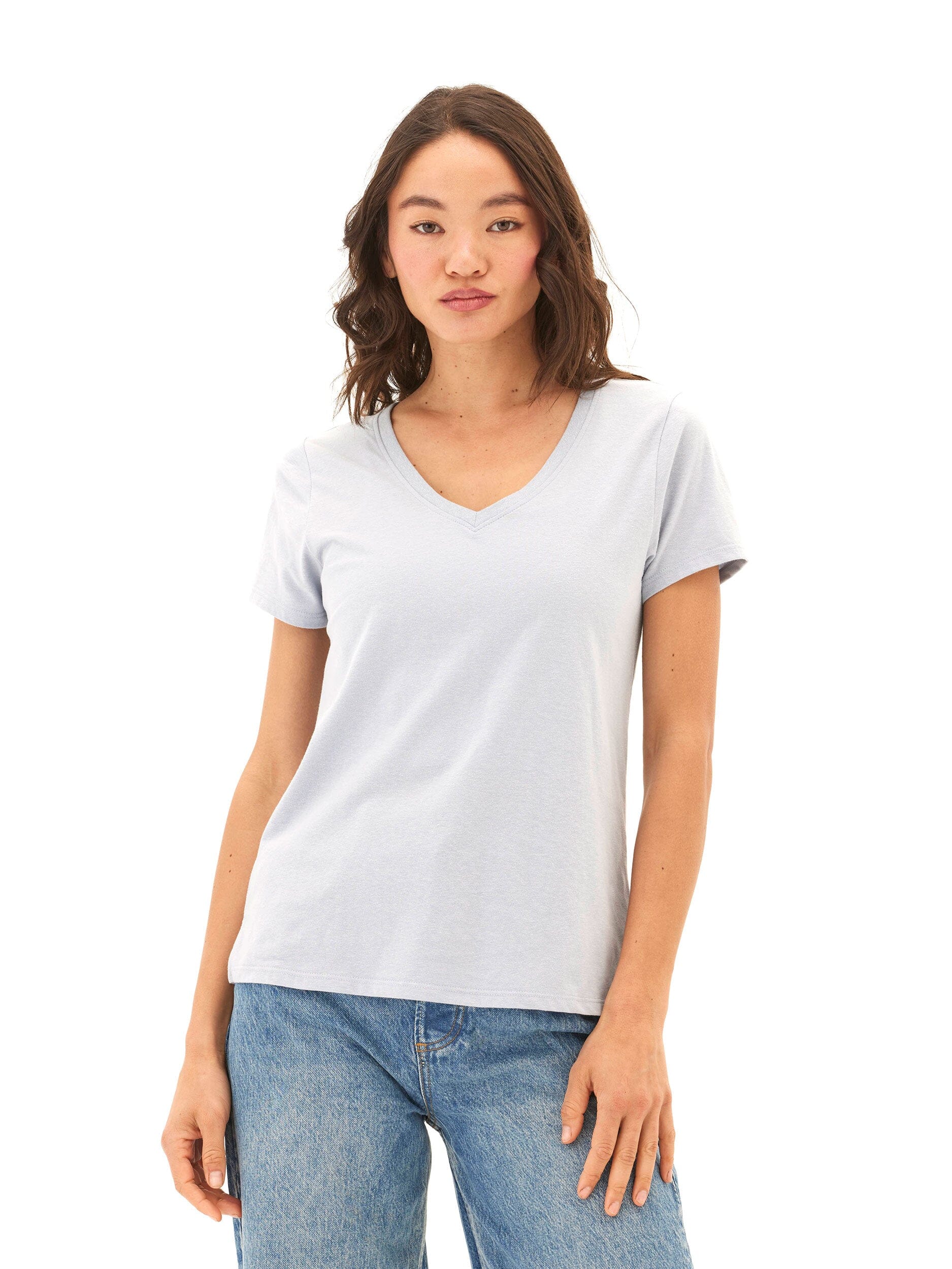 Women's Pattie Triblend V-Neck Tee in Light Blue & Grey