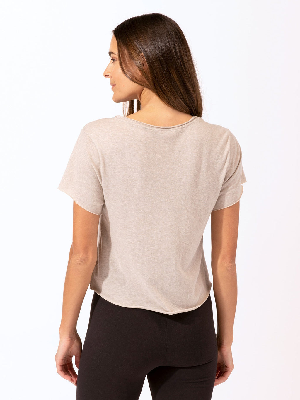 Maggie Triblend Cropped Crew Neck Tee in Beige and Heathered Taupe