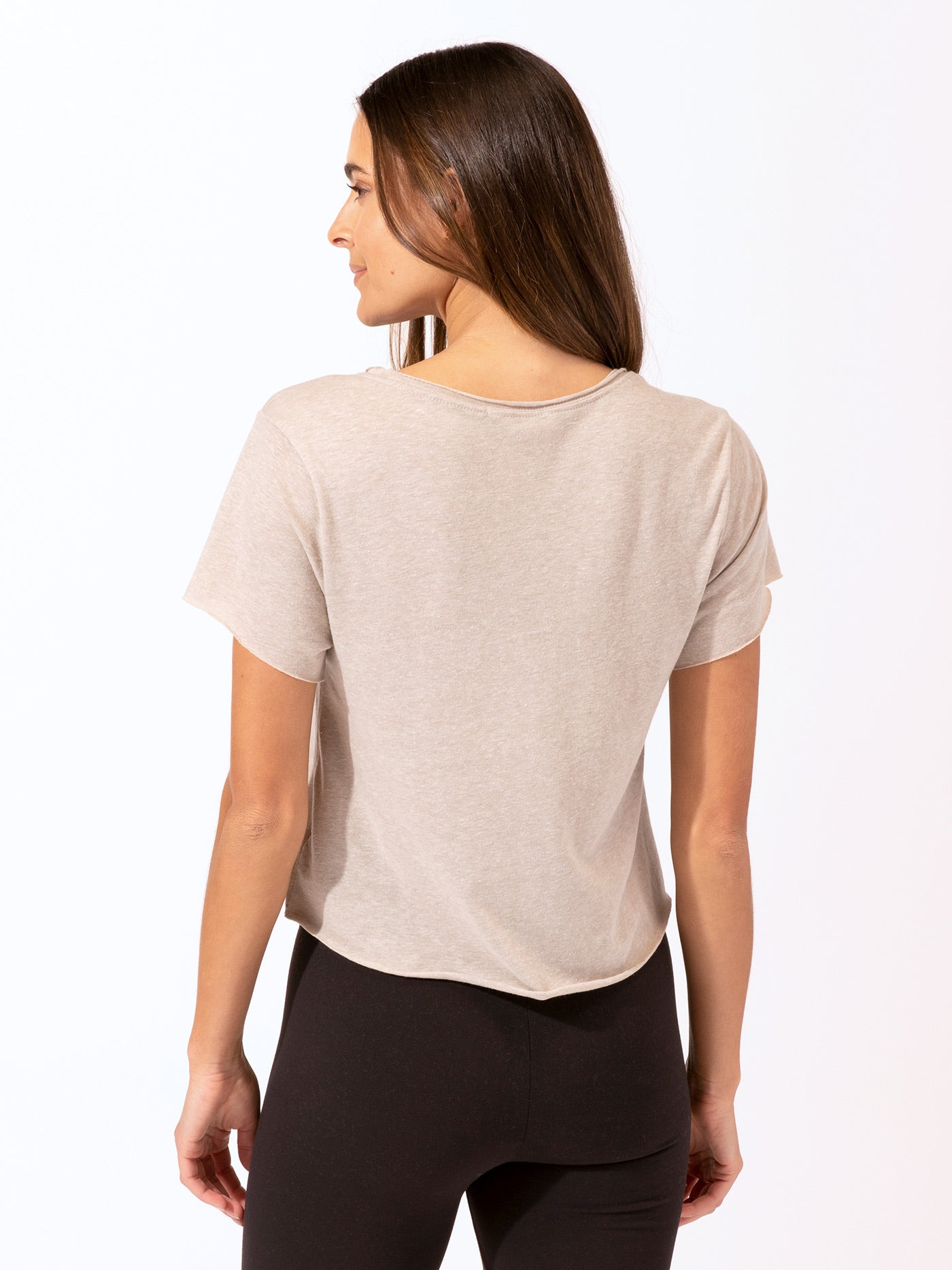 Maggie Triblend Cropped Crew Neck Tee in Beige and Heathered Taupe