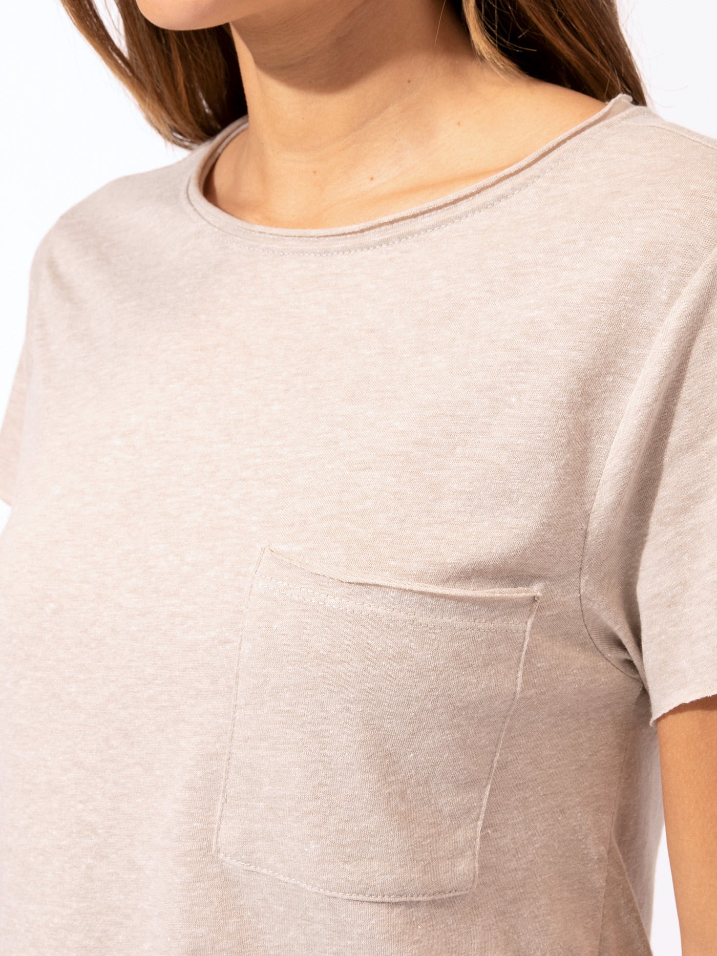 Maggie Triblend Cropped Crew Neck Tee in Beige and Heathered Taupe