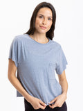 Blue Maggie Triblend Tee with a high-waist cut, shown in a casual, minimalist style