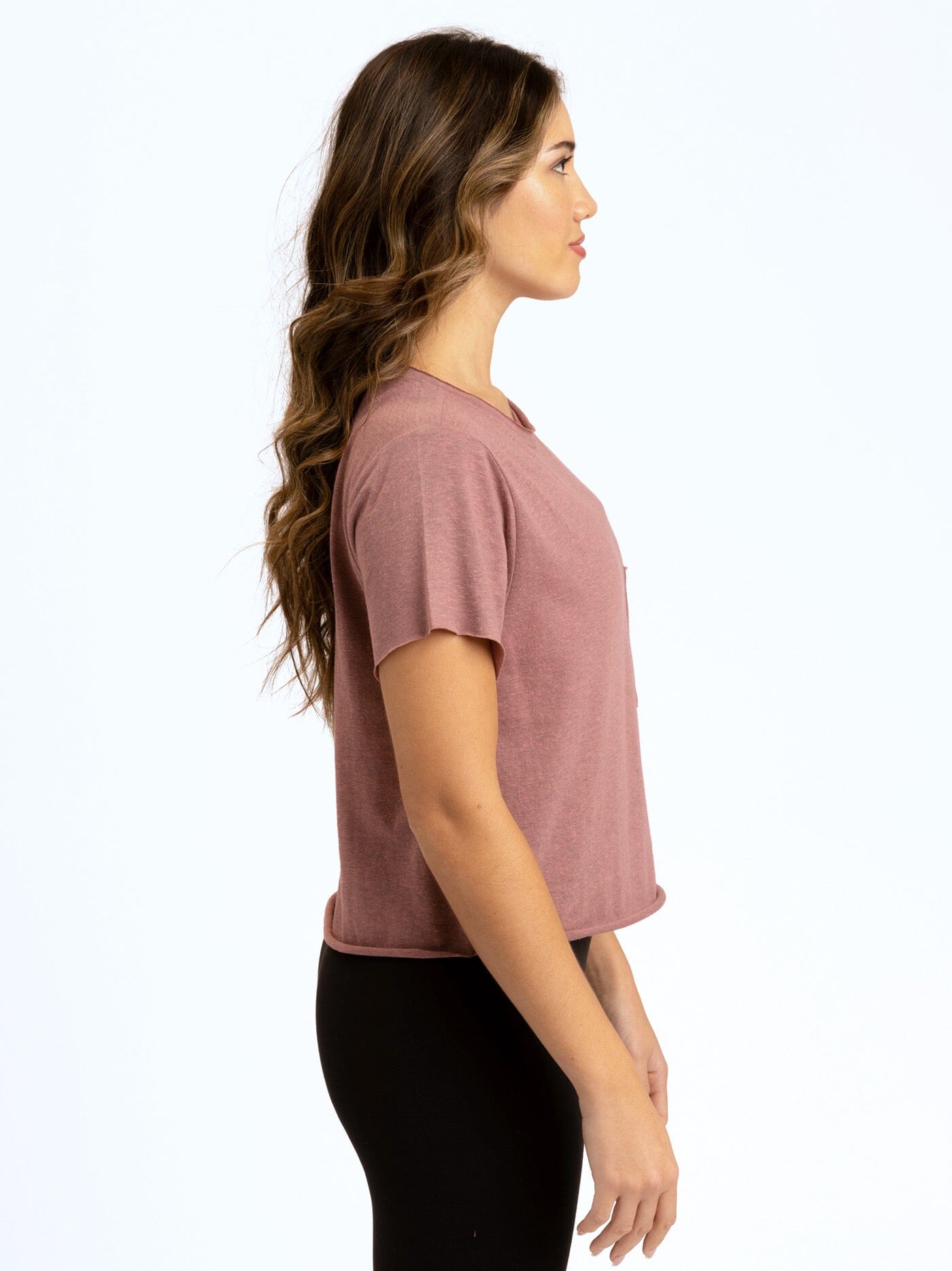 Maggie Triblend Cropped Crew Neck Tee in Dusty Rose & Heather Mauve