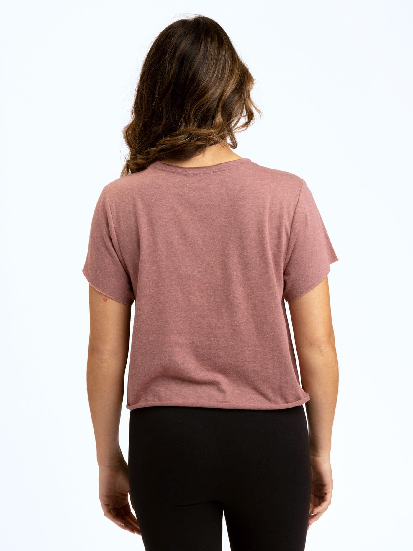 Maggie Triblend Cropped Crew Neck Tee in Dusty Rose & Heather Mauve