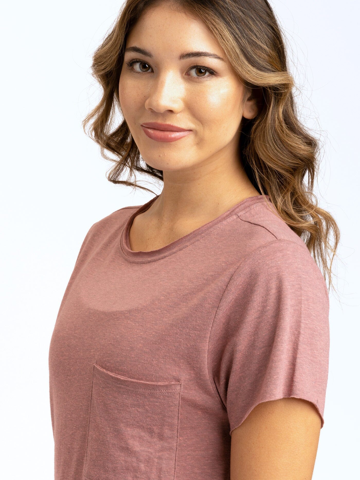Maggie Triblend Cropped Crew Neck Tee in Dusty Rose & Heather Mauve