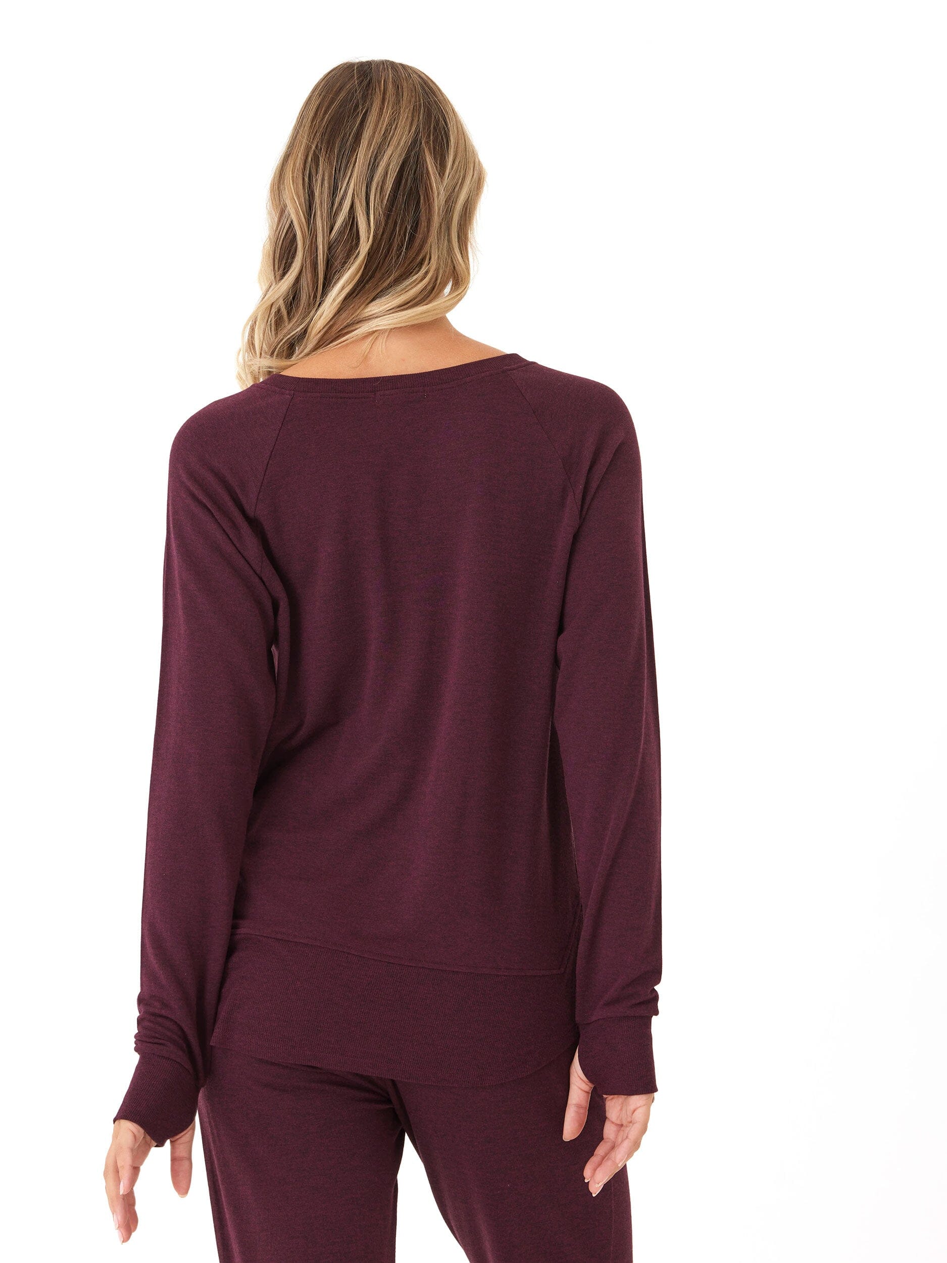 Leelu Feather Fleece Raglan Pullover with Ribbed Hem and Thumbholes