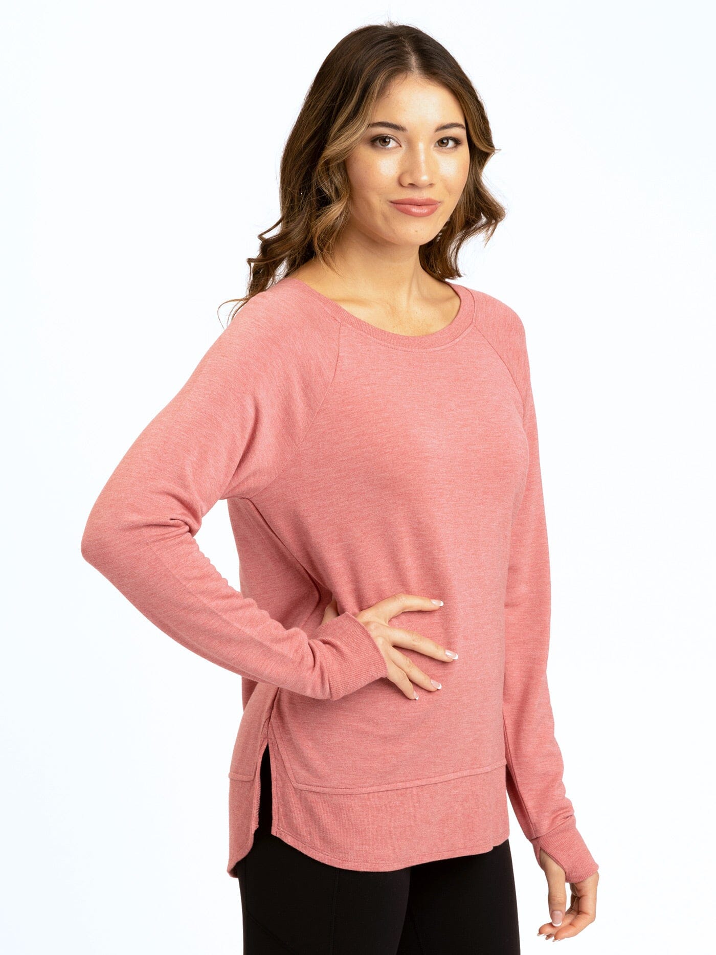 Leelu Feather Fleece Raglan Pullover with Thumbholes