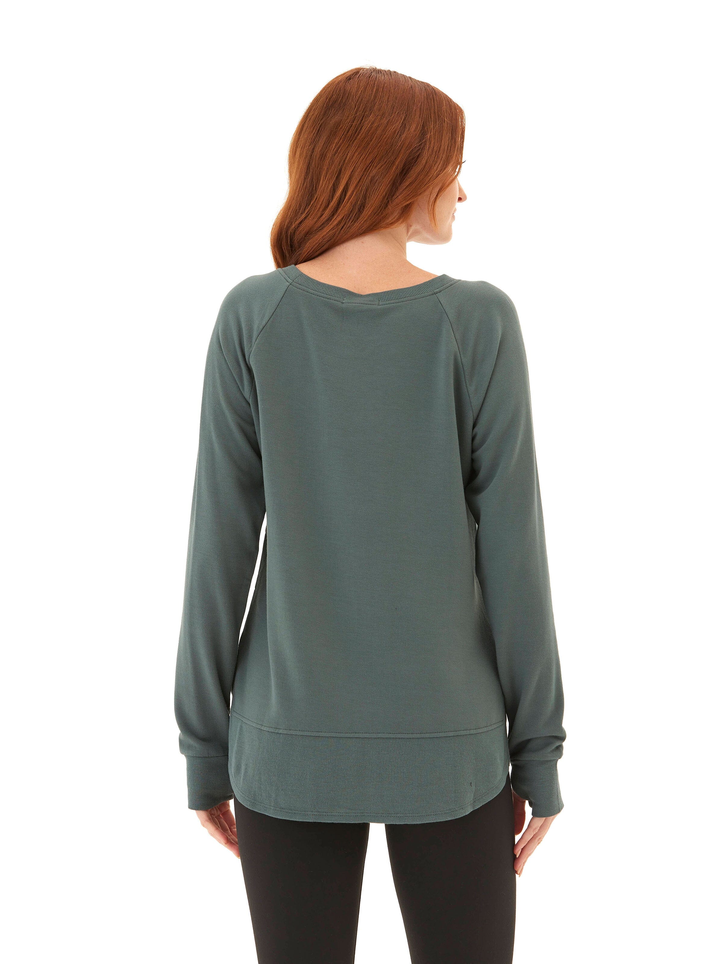 Feather Fleece Raglan Pullover with Thumbholes and Ribbed Hem