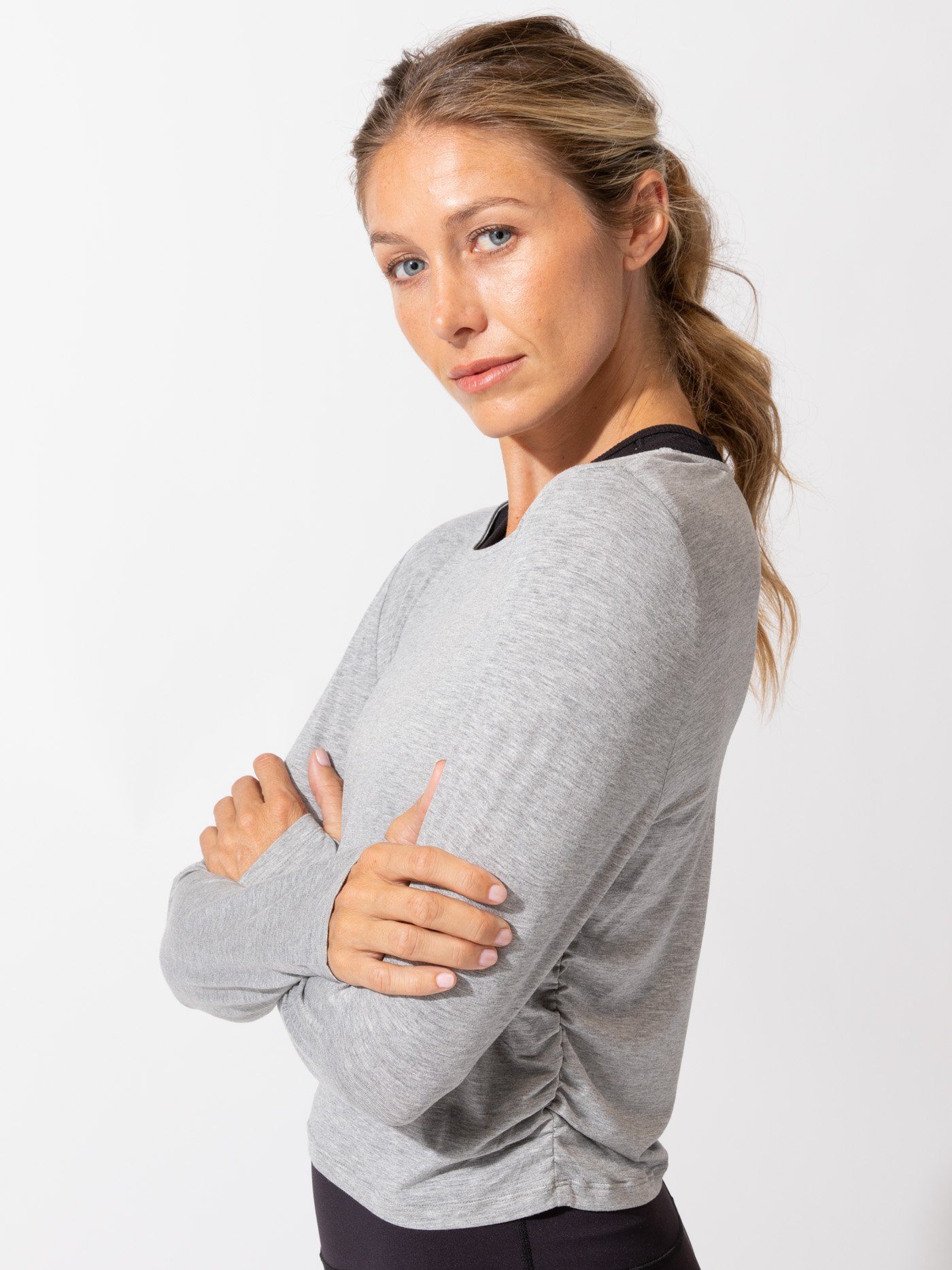 Amabella Women's Ruched Long Sleeve Knit Top with Thumbholes