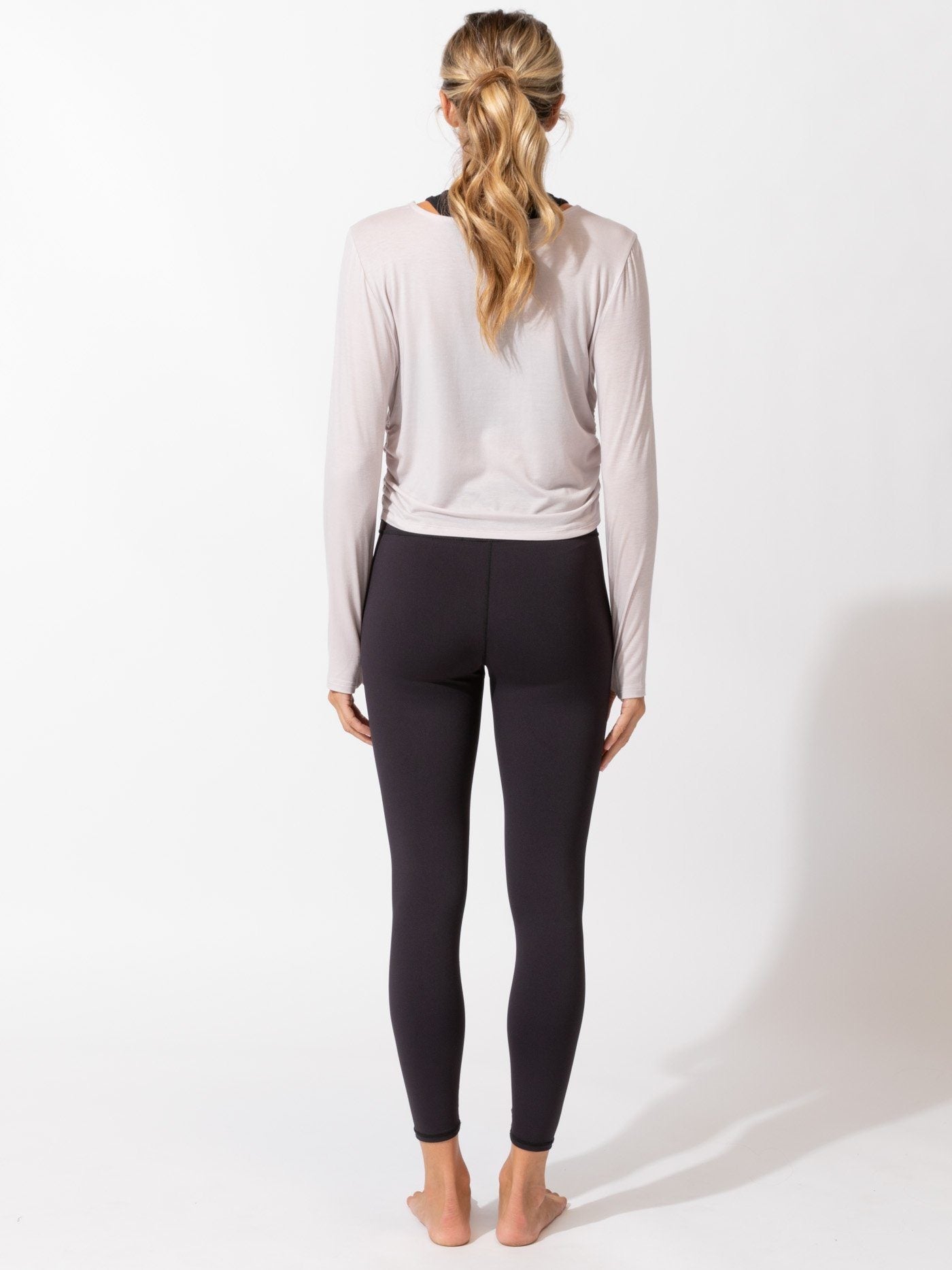 Amabella Ruched Long Sleeve Crop Top with Thumbholes