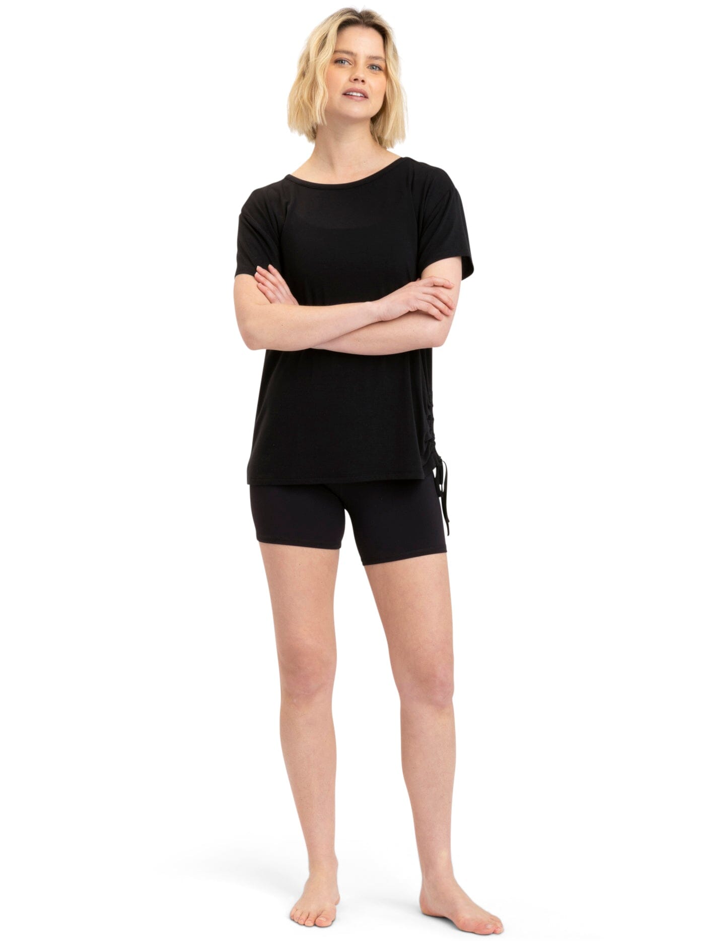 Nia Side Ruched Jersey Tee for Women in Black