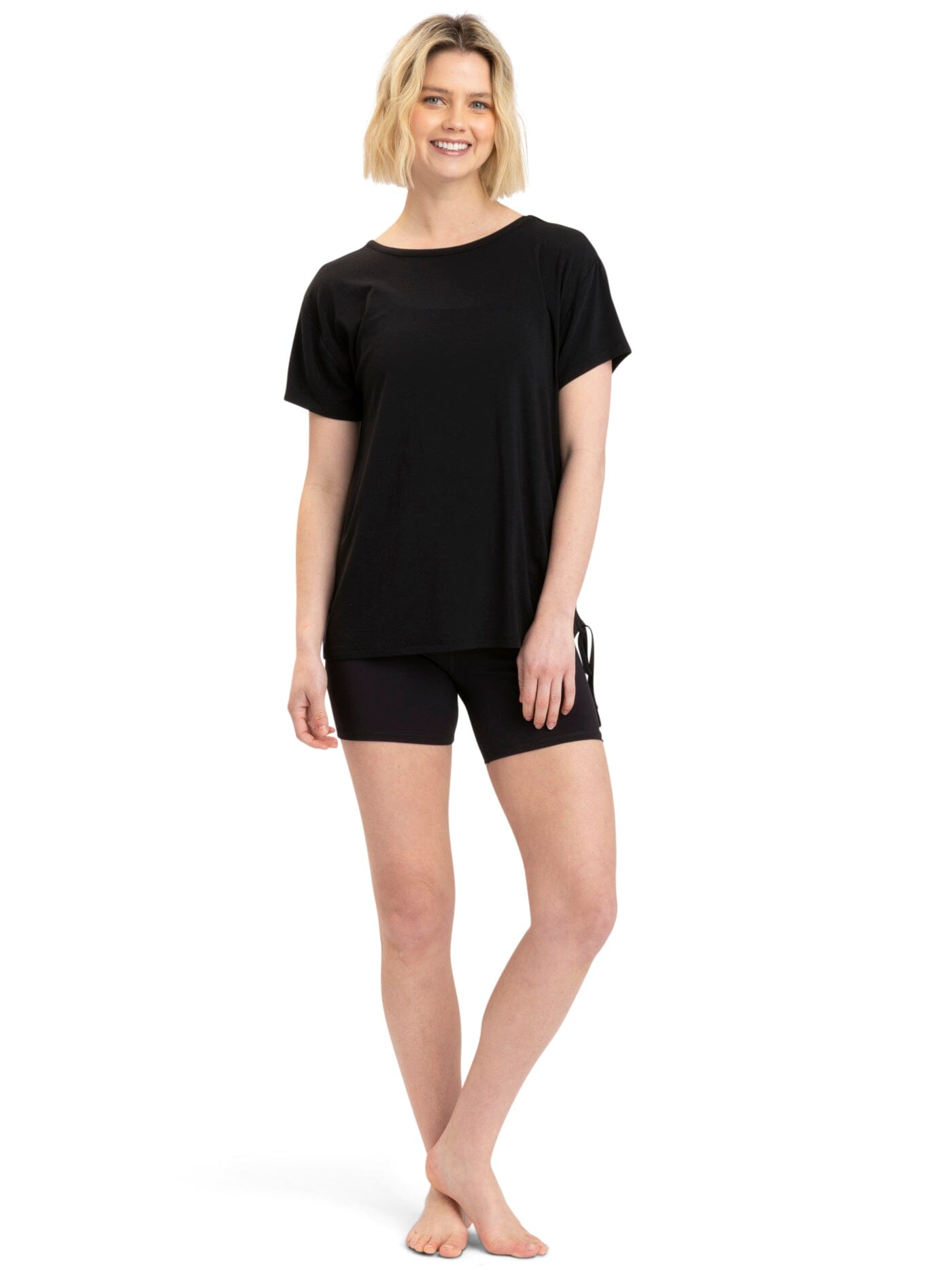 Nia Side Ruched Jersey Tee for Women in Black