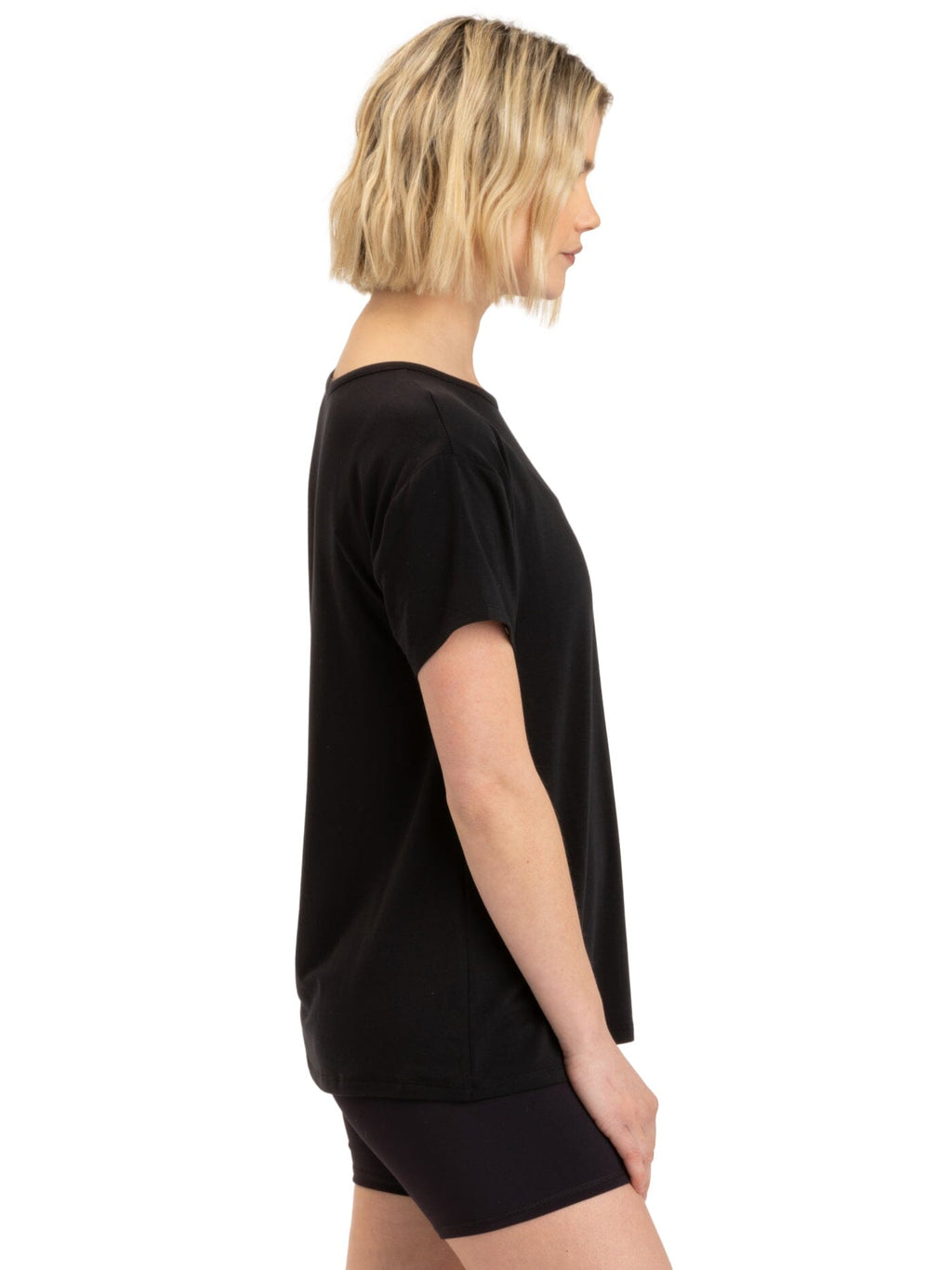 Nia Side Ruched Jersey Tee for Women in Black