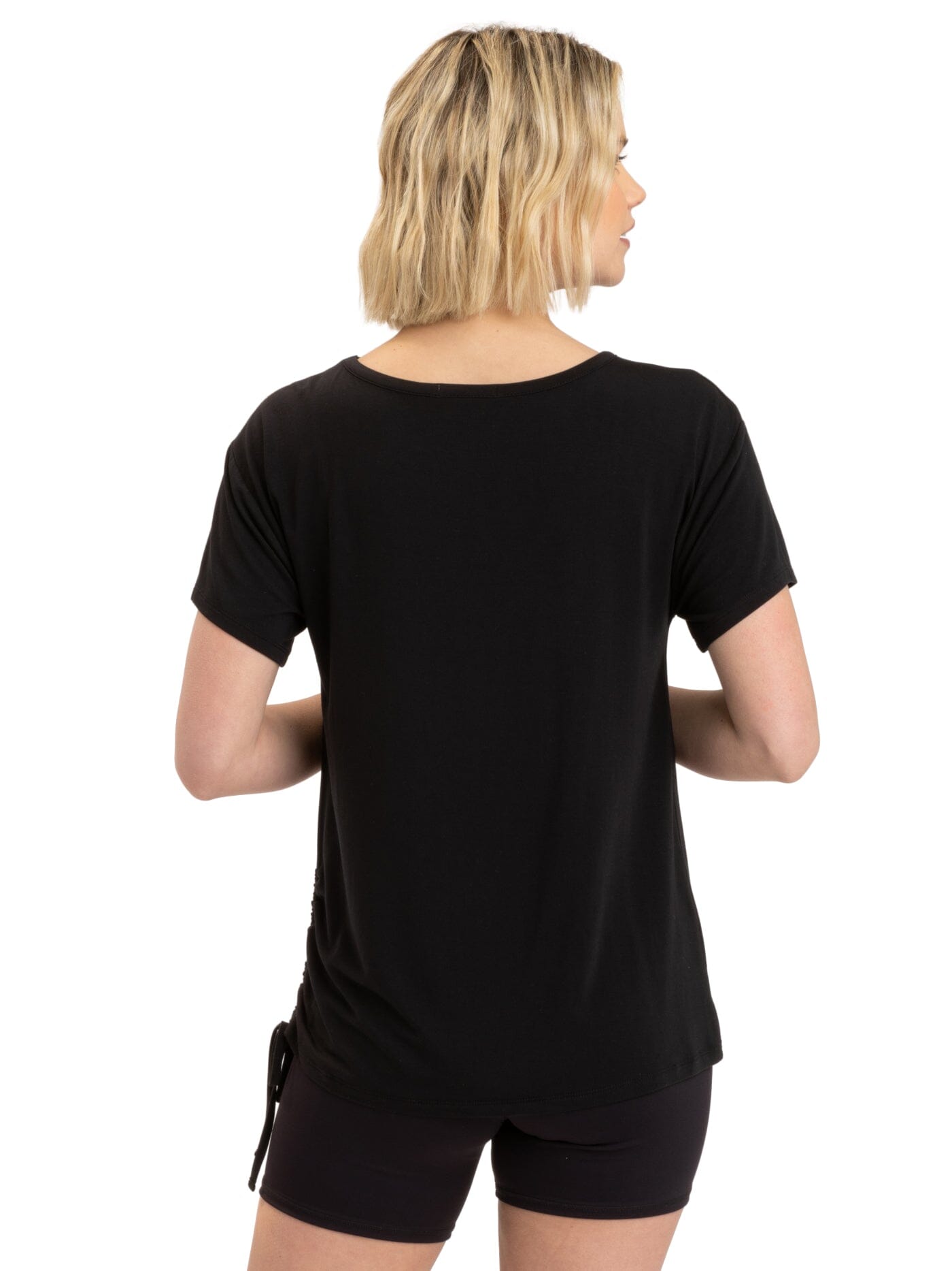 Nia Side Ruched Jersey Tee for Women in Black