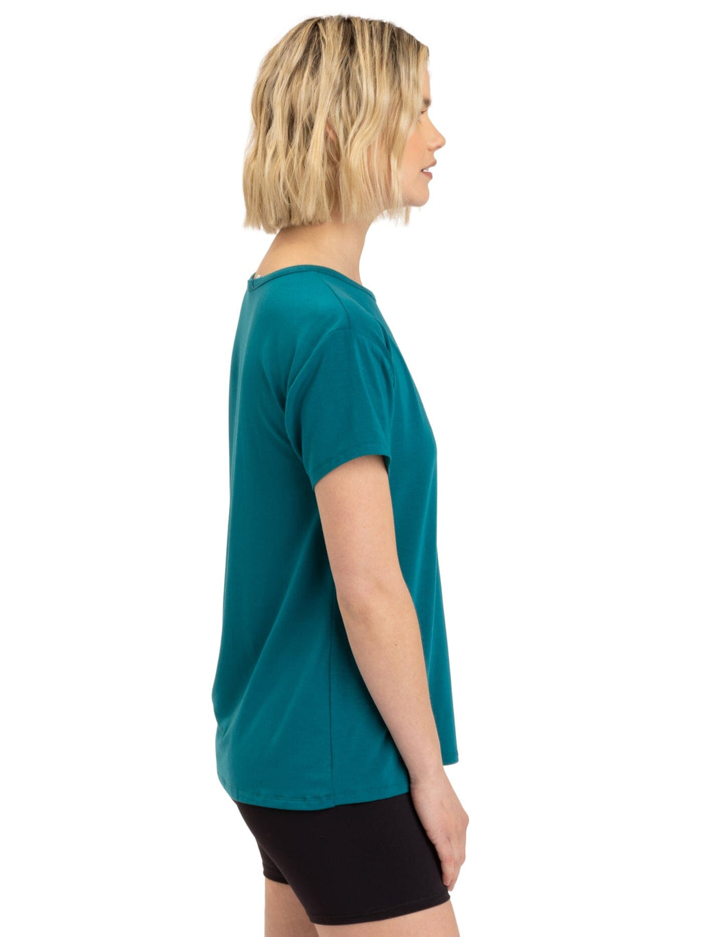 Nia Women's Side Ruched Jersey Tee in Teal