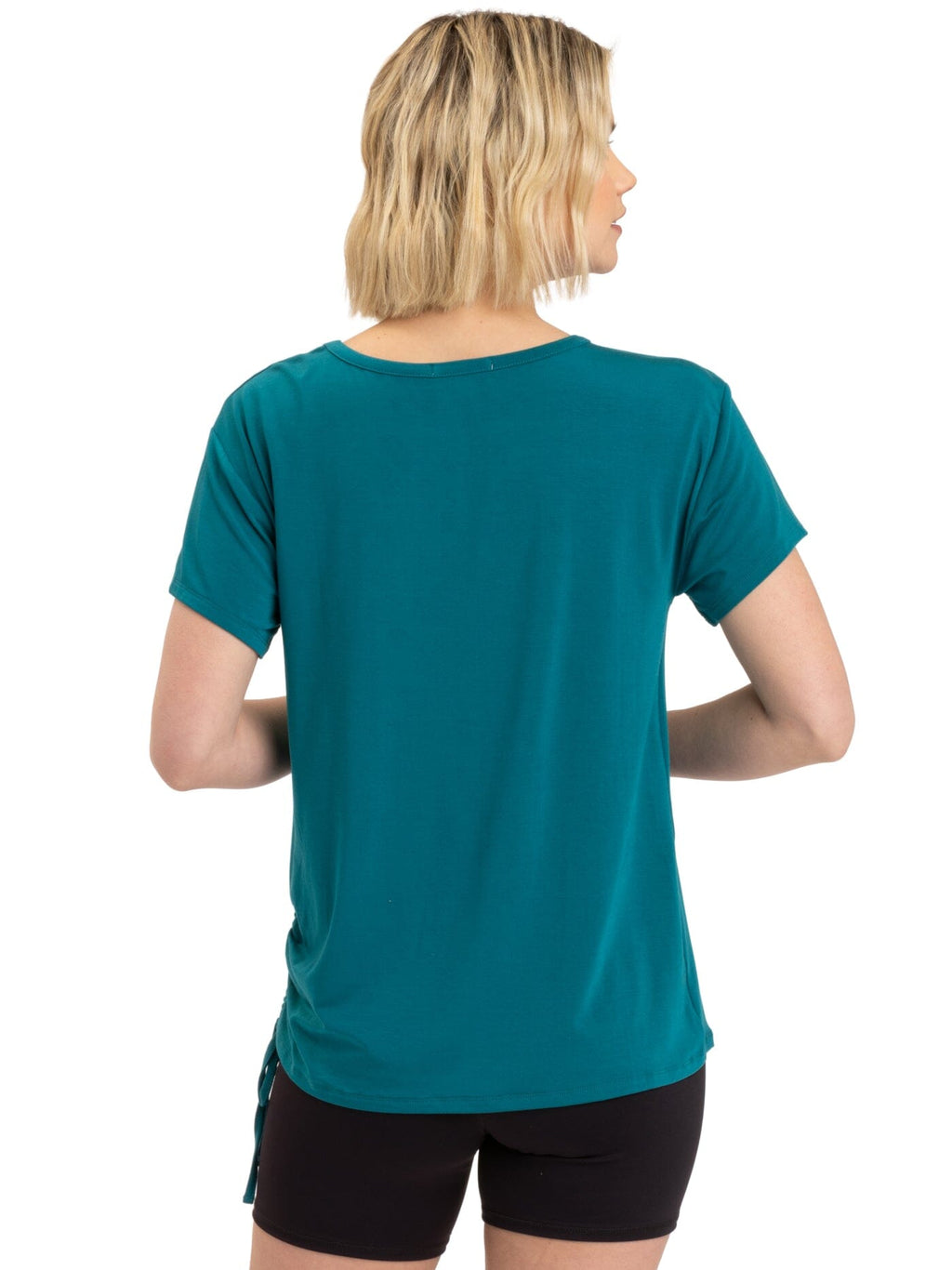Nia Women's Side Ruched Jersey Tee in Teal