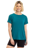 Nia Side Ruched Jersey Tee in teal featuring adjustable side detailing