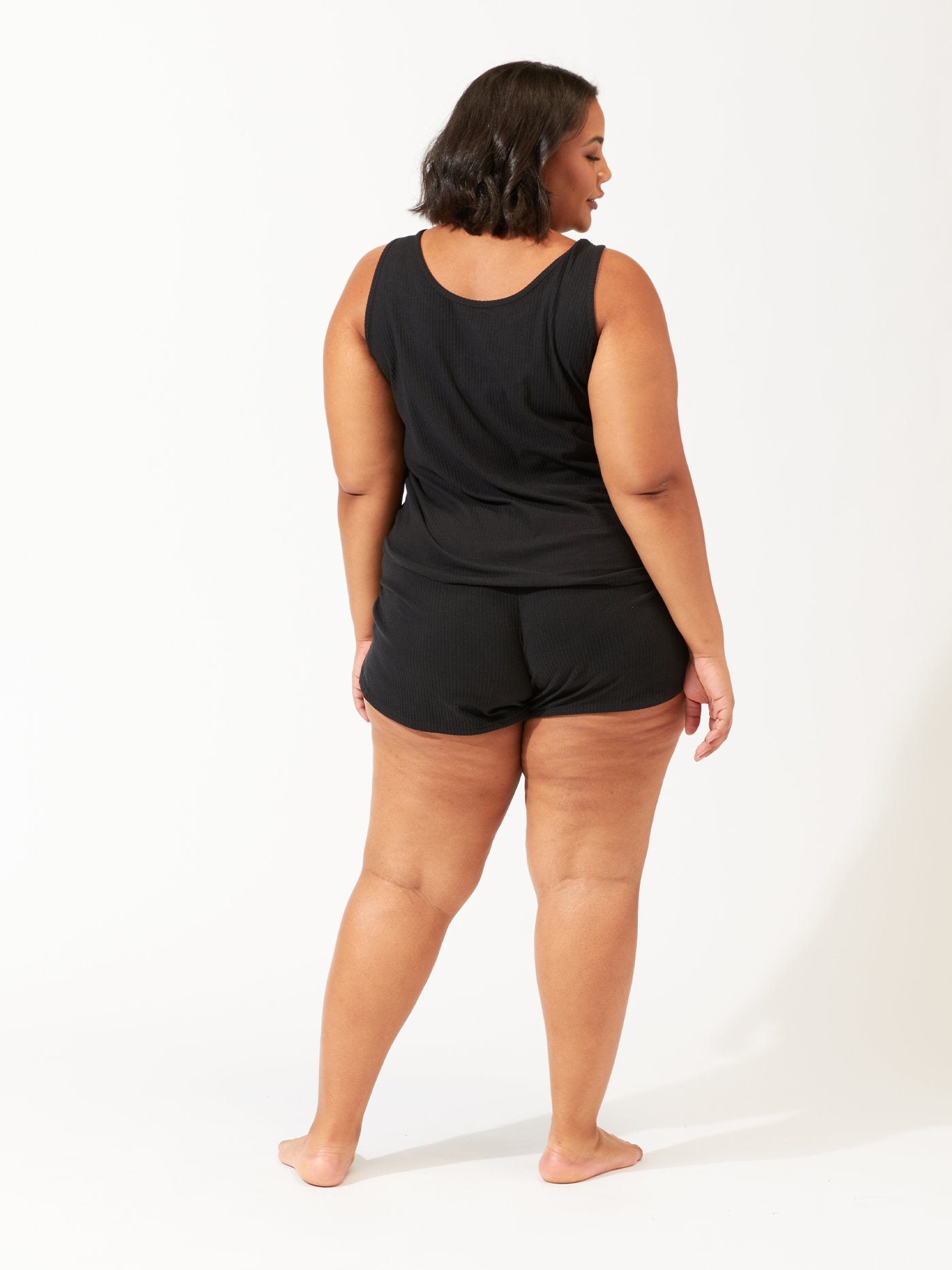 Women's Black Ribbed Dolphin Hem Lounge Shorts