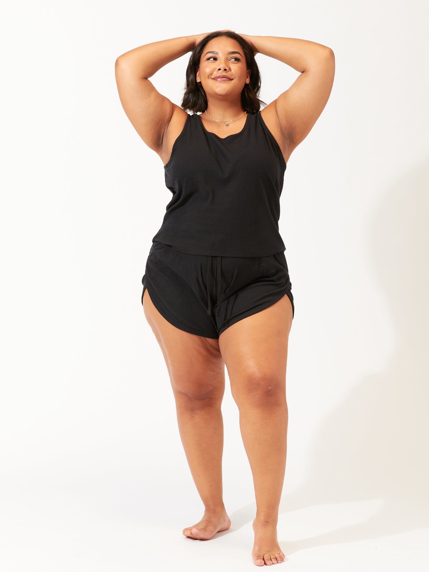 Women's Black Ribbed Dolphin Hem Lounge Shorts
