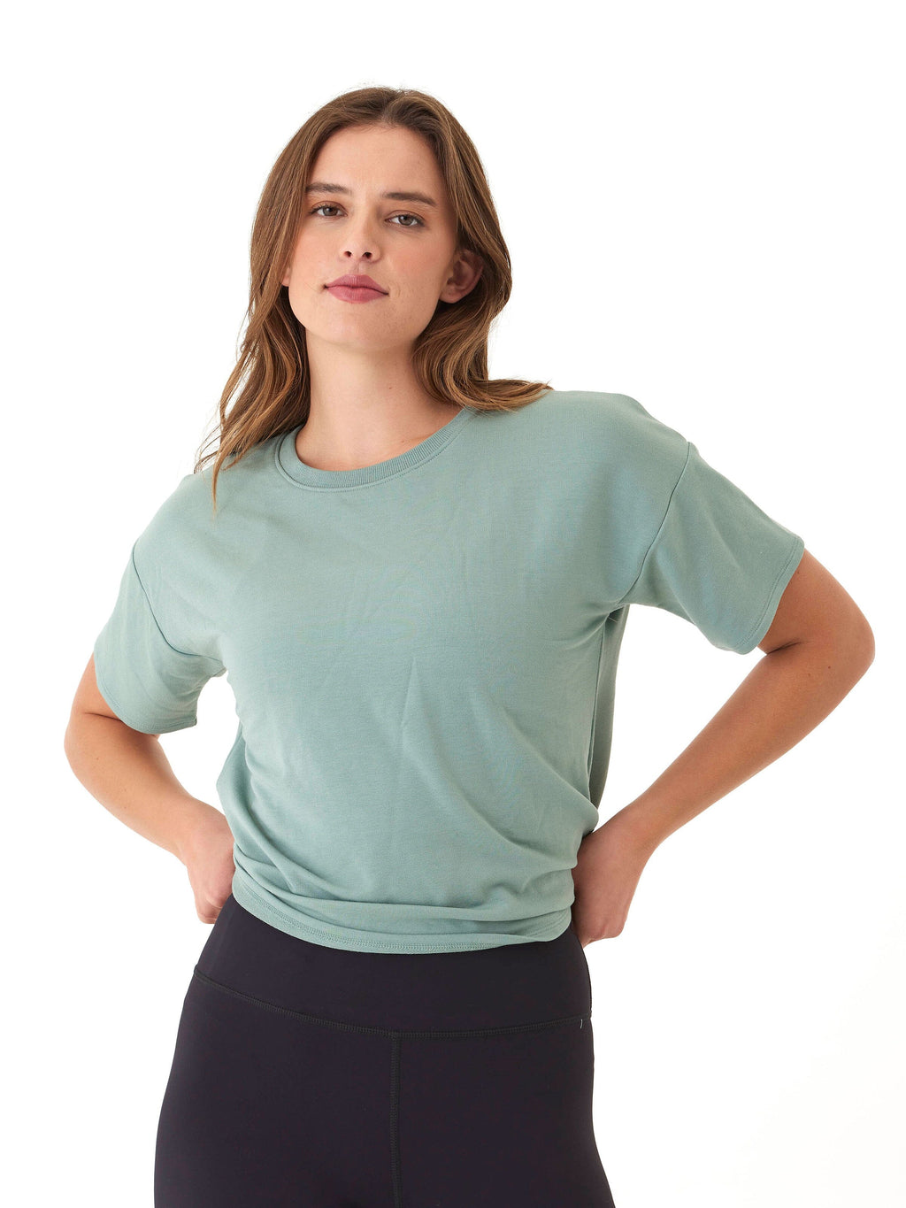 Modal Terry Crew Neck Tee - Lightweight Relaxed Fit Everyday Top