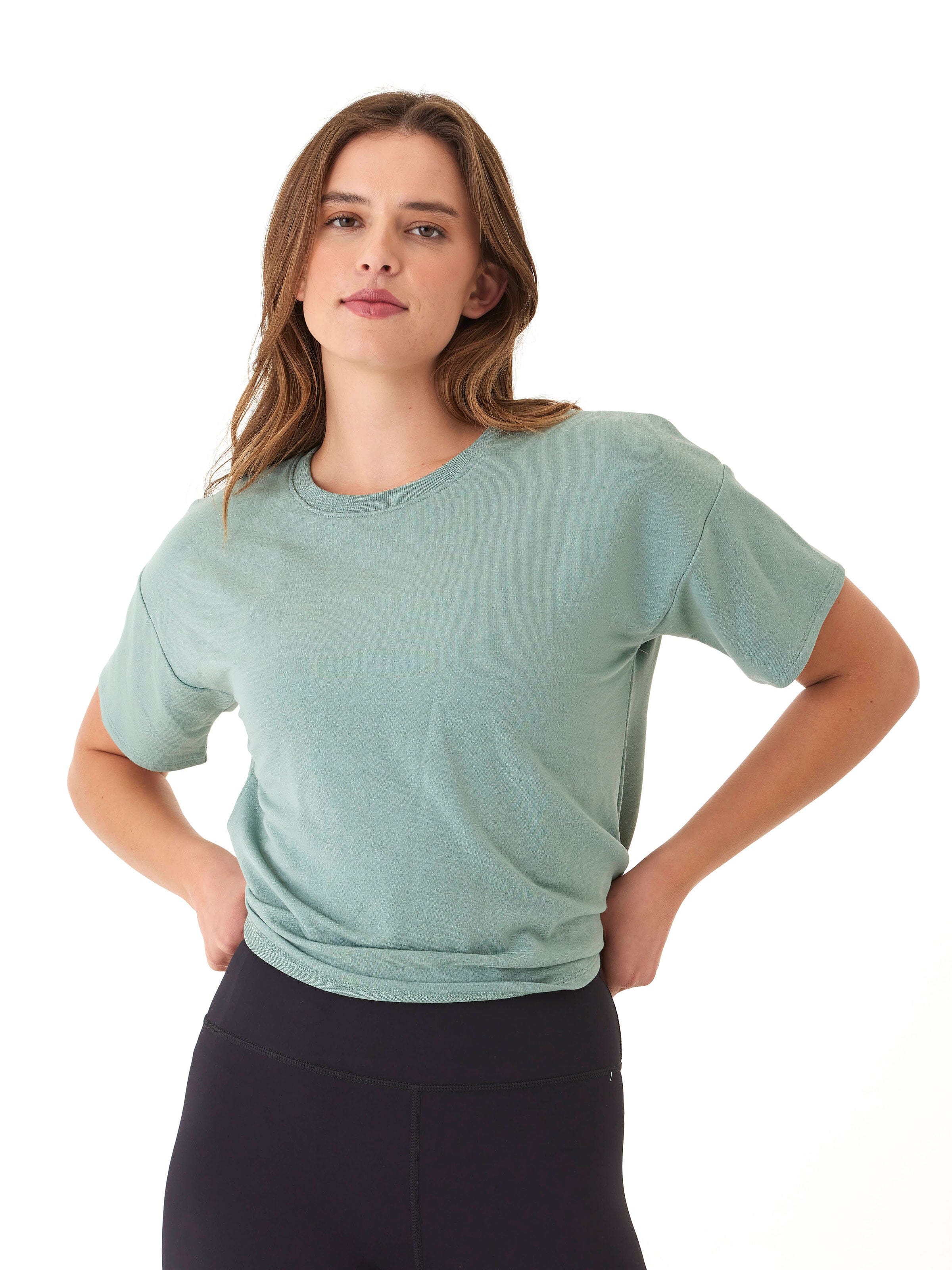 Modal Terry Crew Neck Tee - Lightweight Relaxed Fit Everyday Top