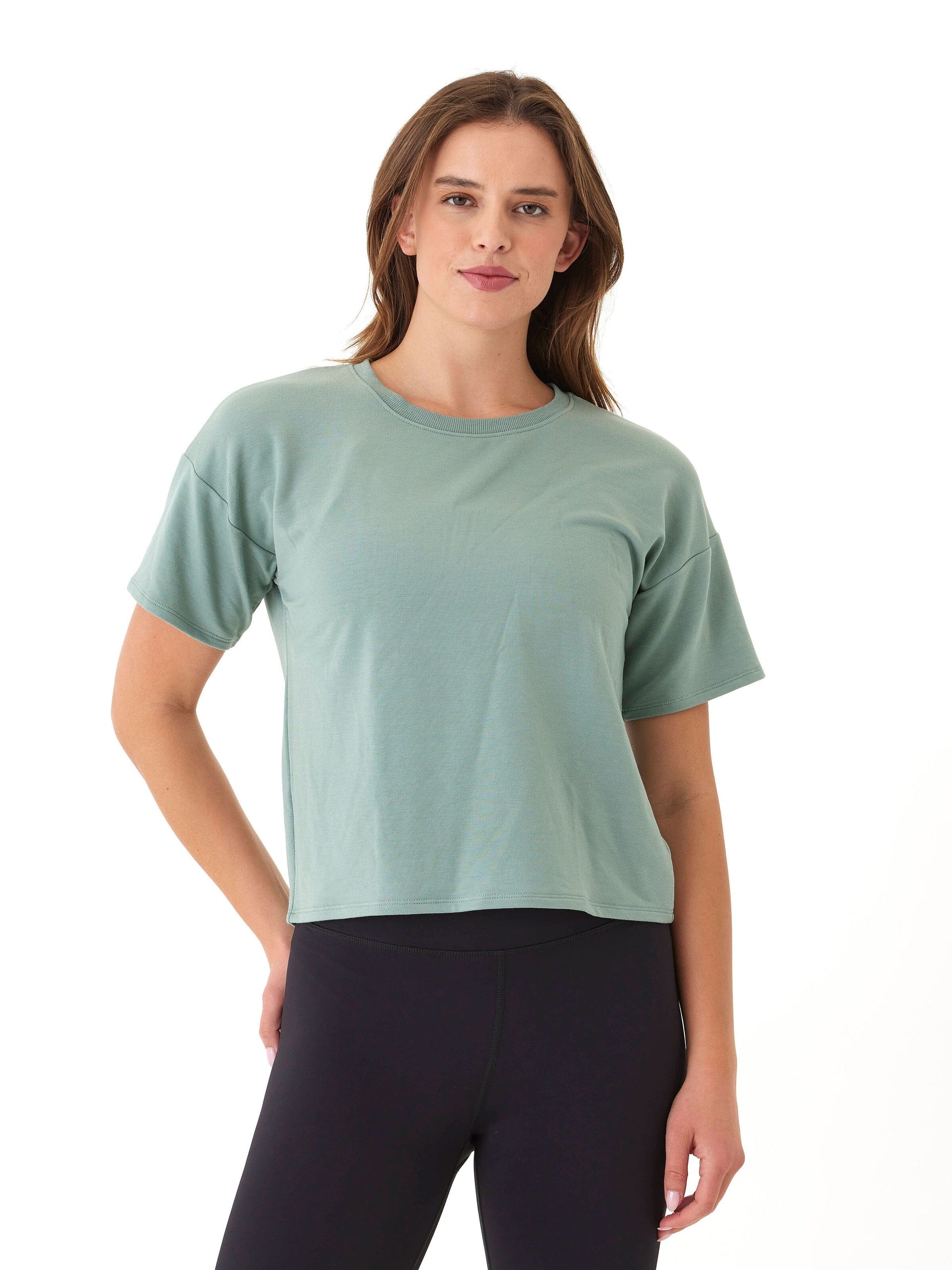 Modal Terry Crew Neck Tee - Lightweight Relaxed Fit Everyday Top