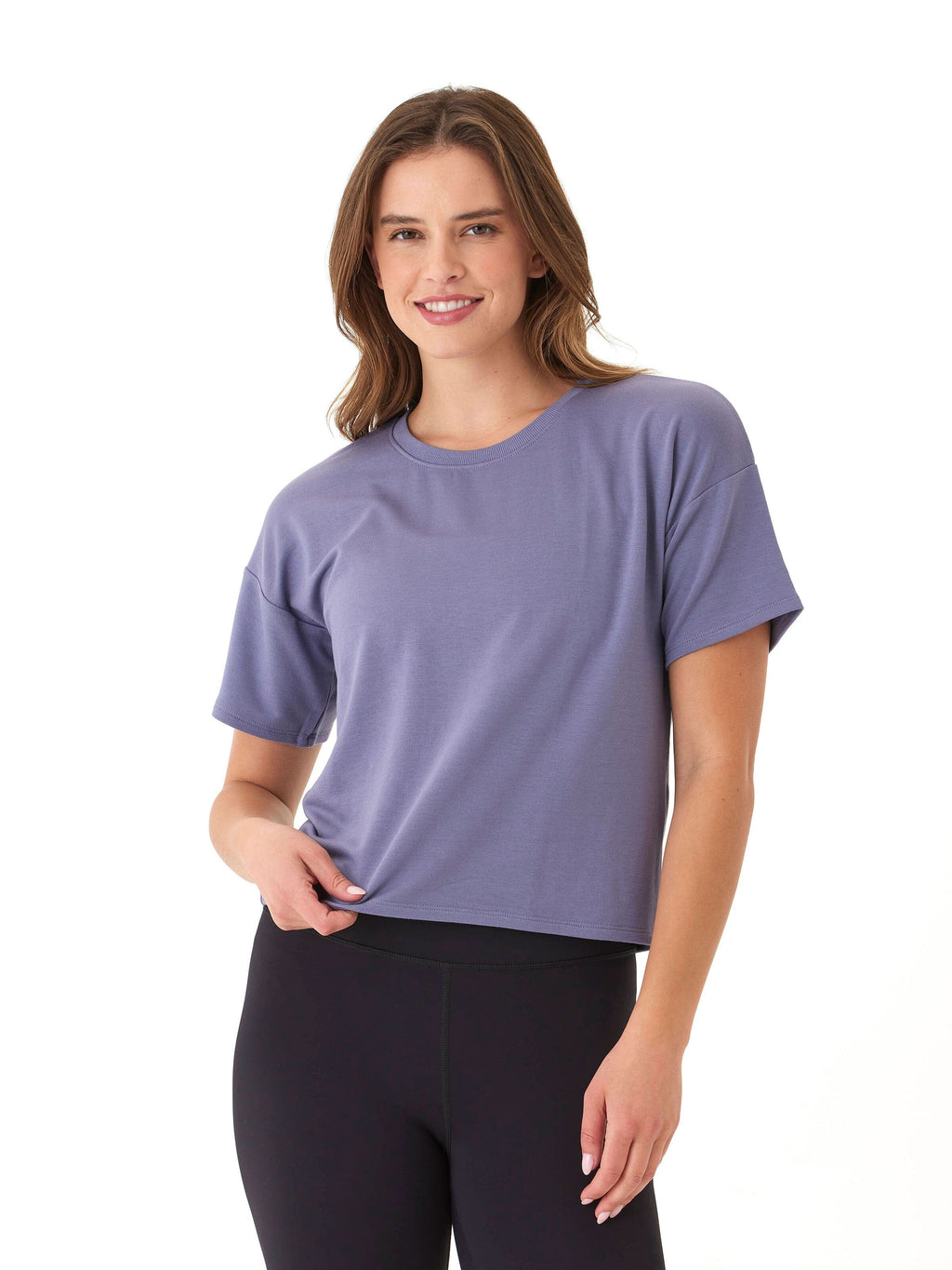 Women's Modal Terry Crew Neck Tee in Purple and Lavender