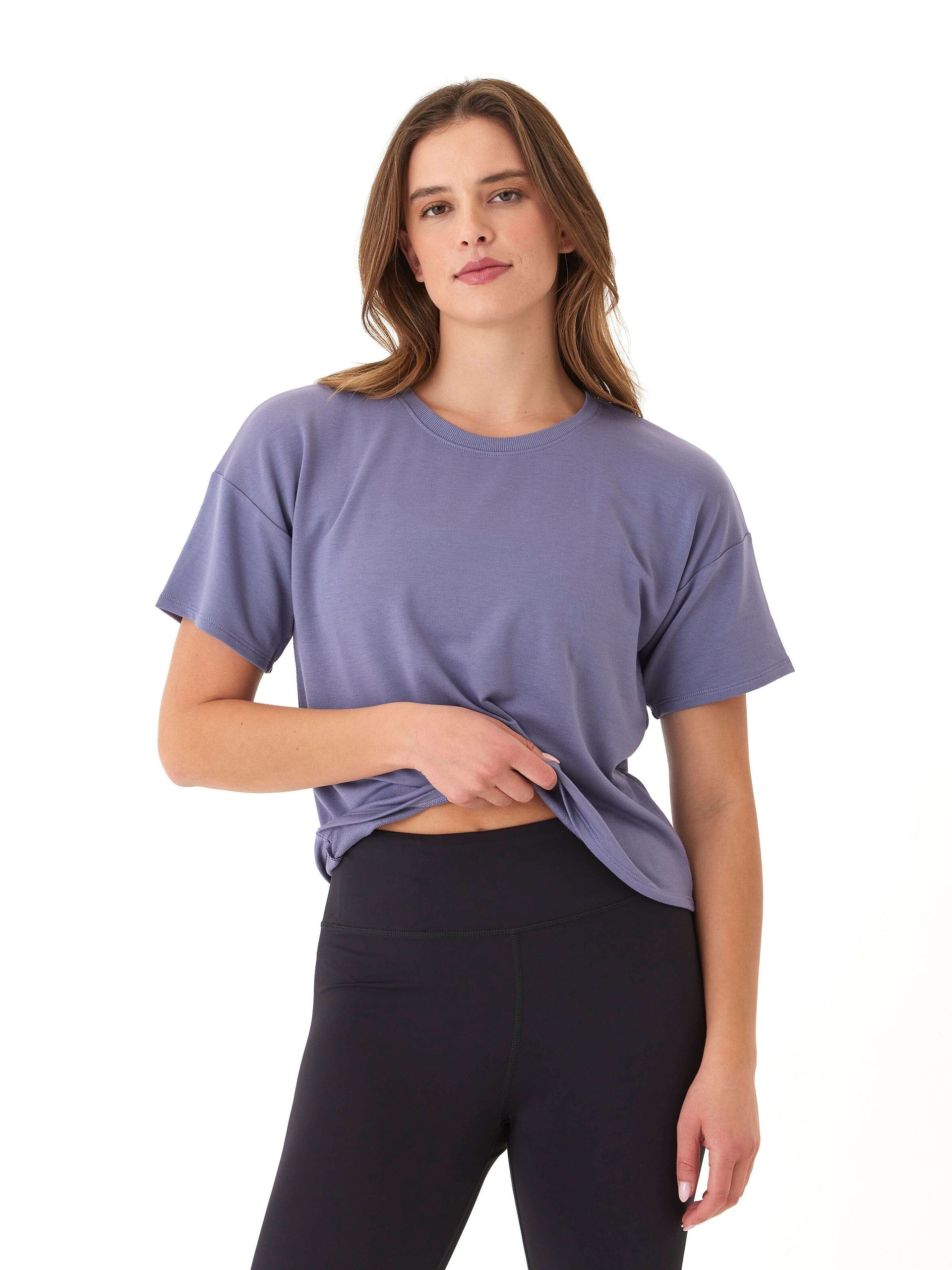 Women's Modal Terry Crew Neck Tee in Purple and Lavender