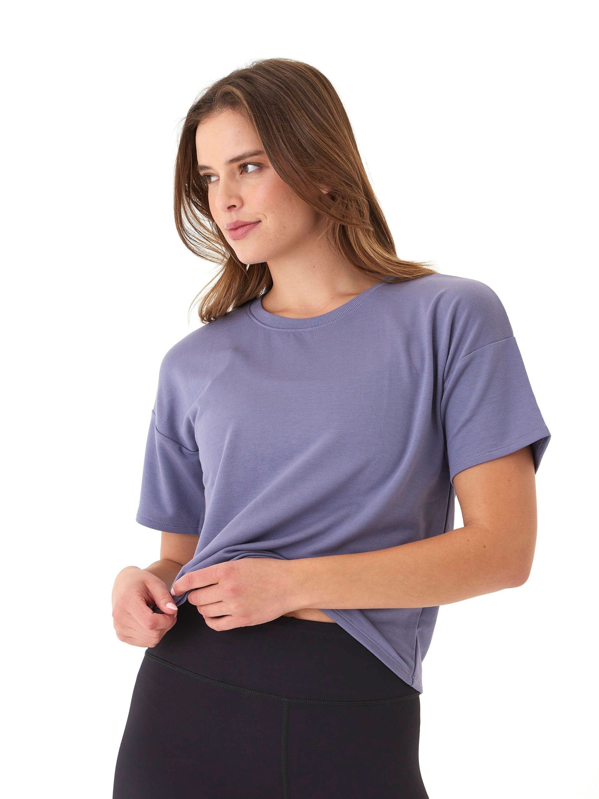 Women's Modal Terry Crew Neck Tee in Purple and Lavender