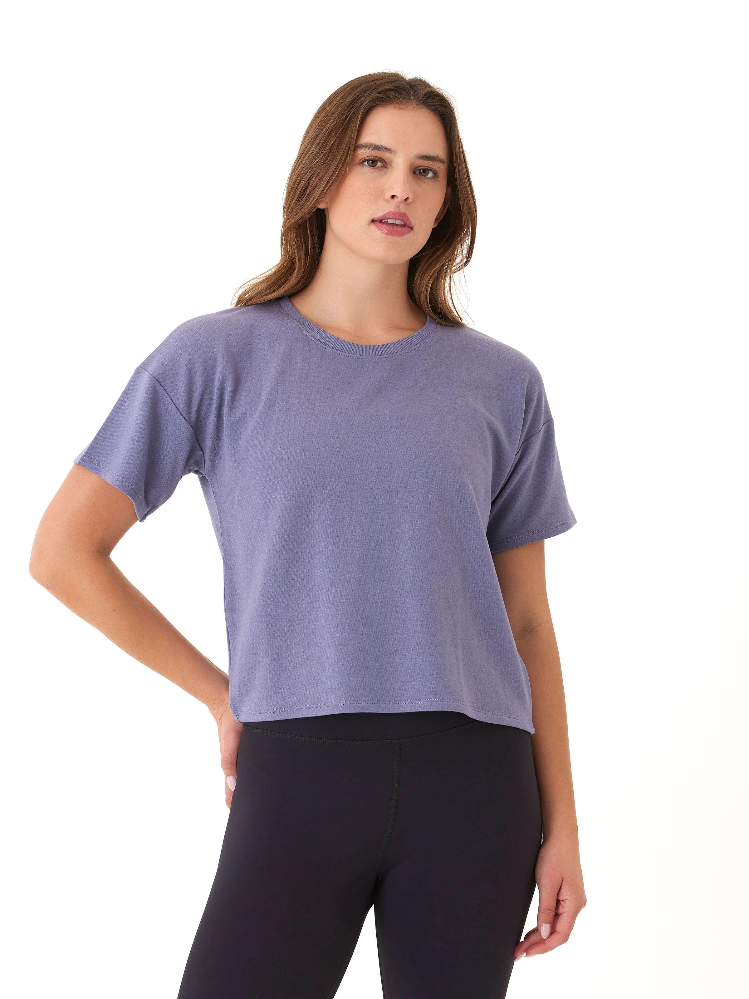 Women's Modal Terry Crew Neck Tee in Purple and Lavender