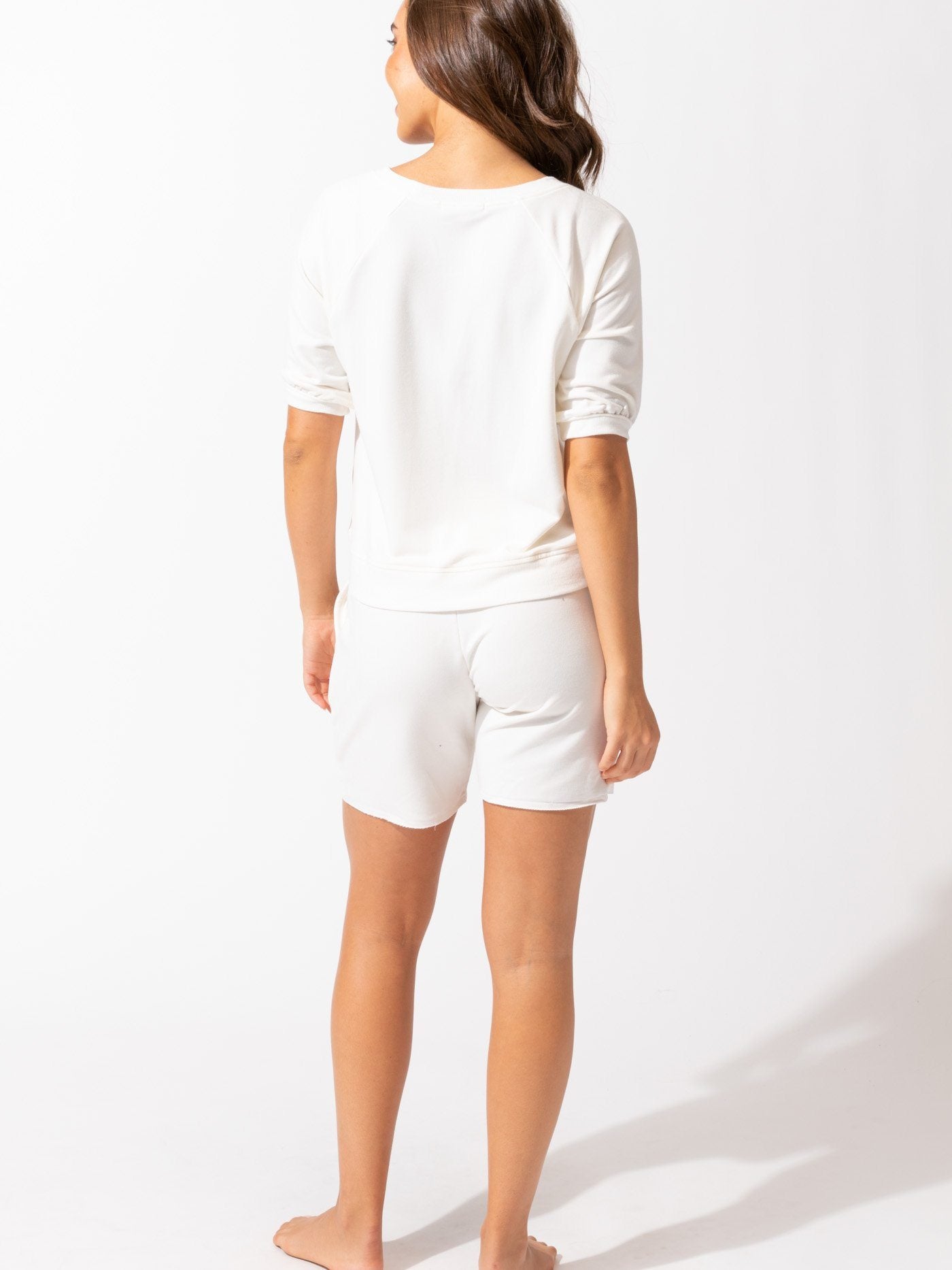Liesl Women's Modal Terry Cutoff Lounge Shorts in White