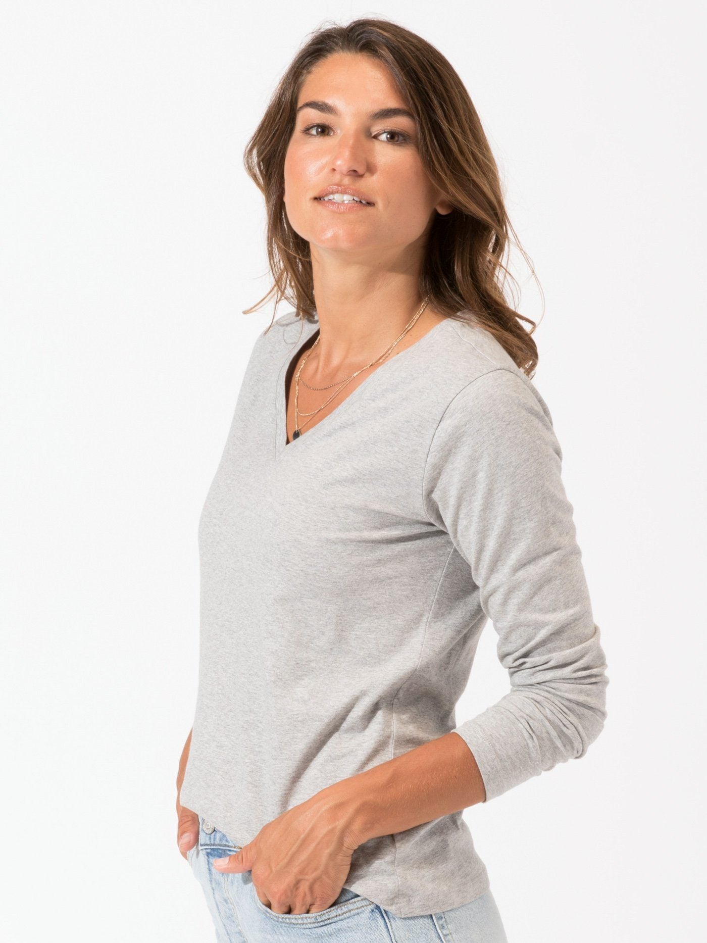 Women's Invincible Long Sleeve V-Neck Tee in Grey
