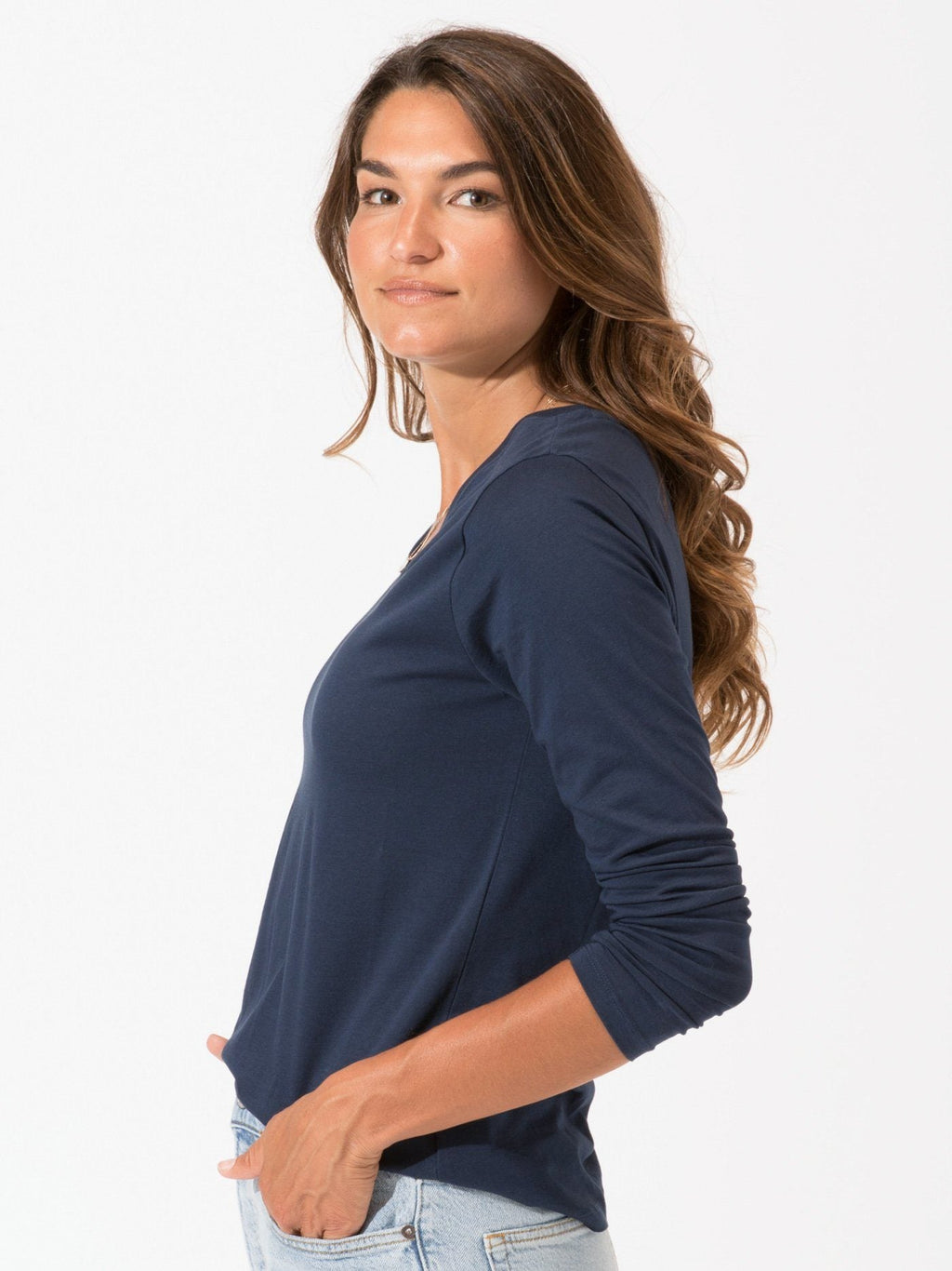 Women's Invincible Long Sleeve V-Neck - Navy Blue Performance Tee