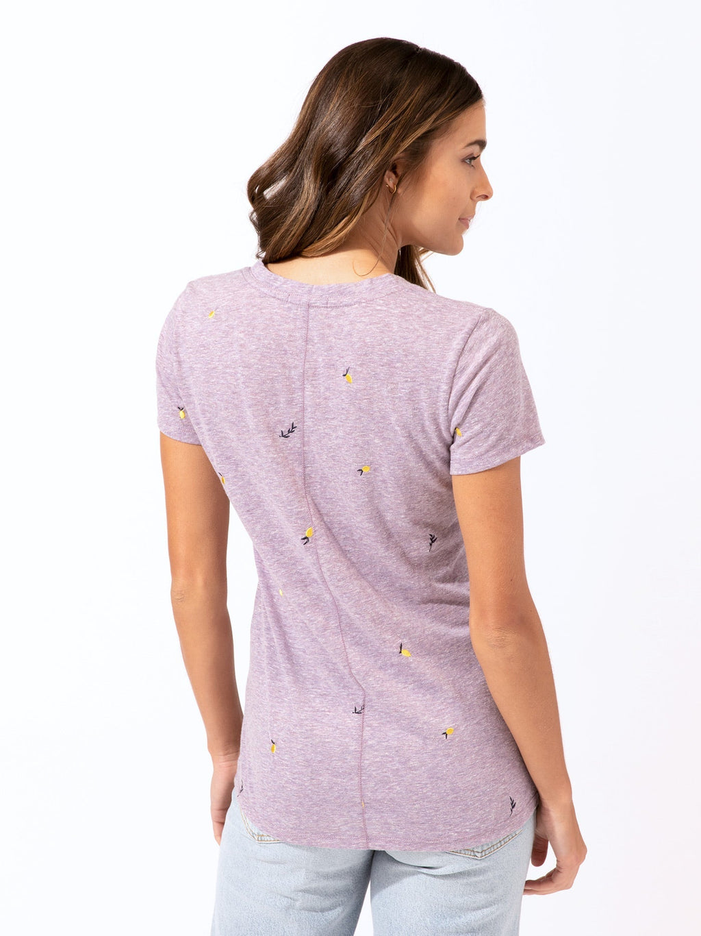 Lemon Embroidery V-Neck Tee