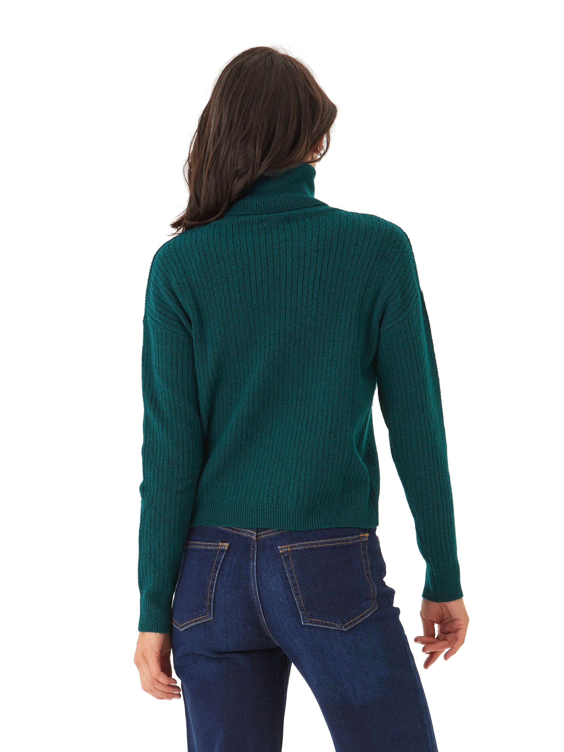 Toki Rib Knit Turtleneck Sweater in Forest Green Relaxed Fit