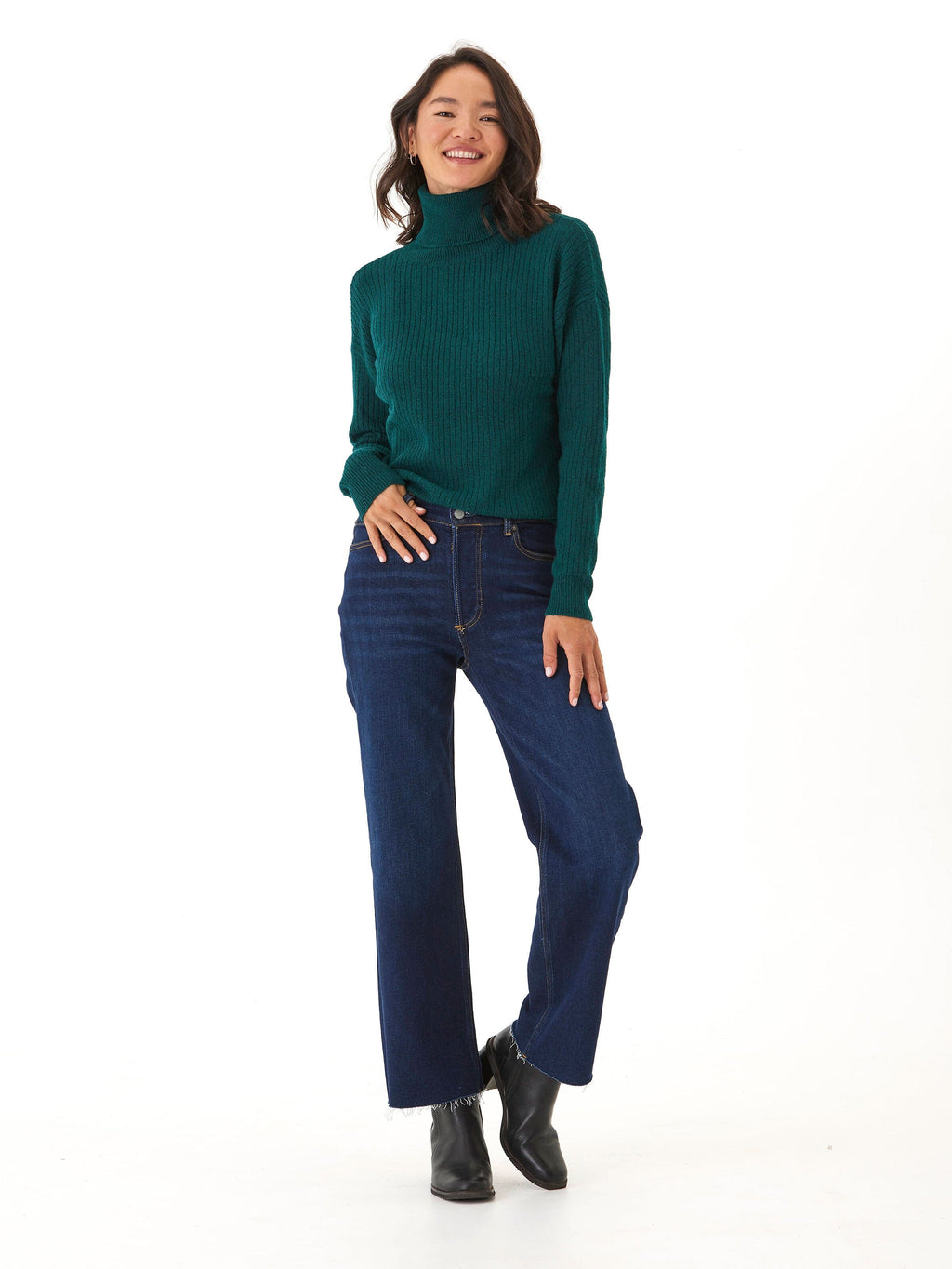Toki Rib Knit Turtleneck Sweater in Forest Green Relaxed Fit