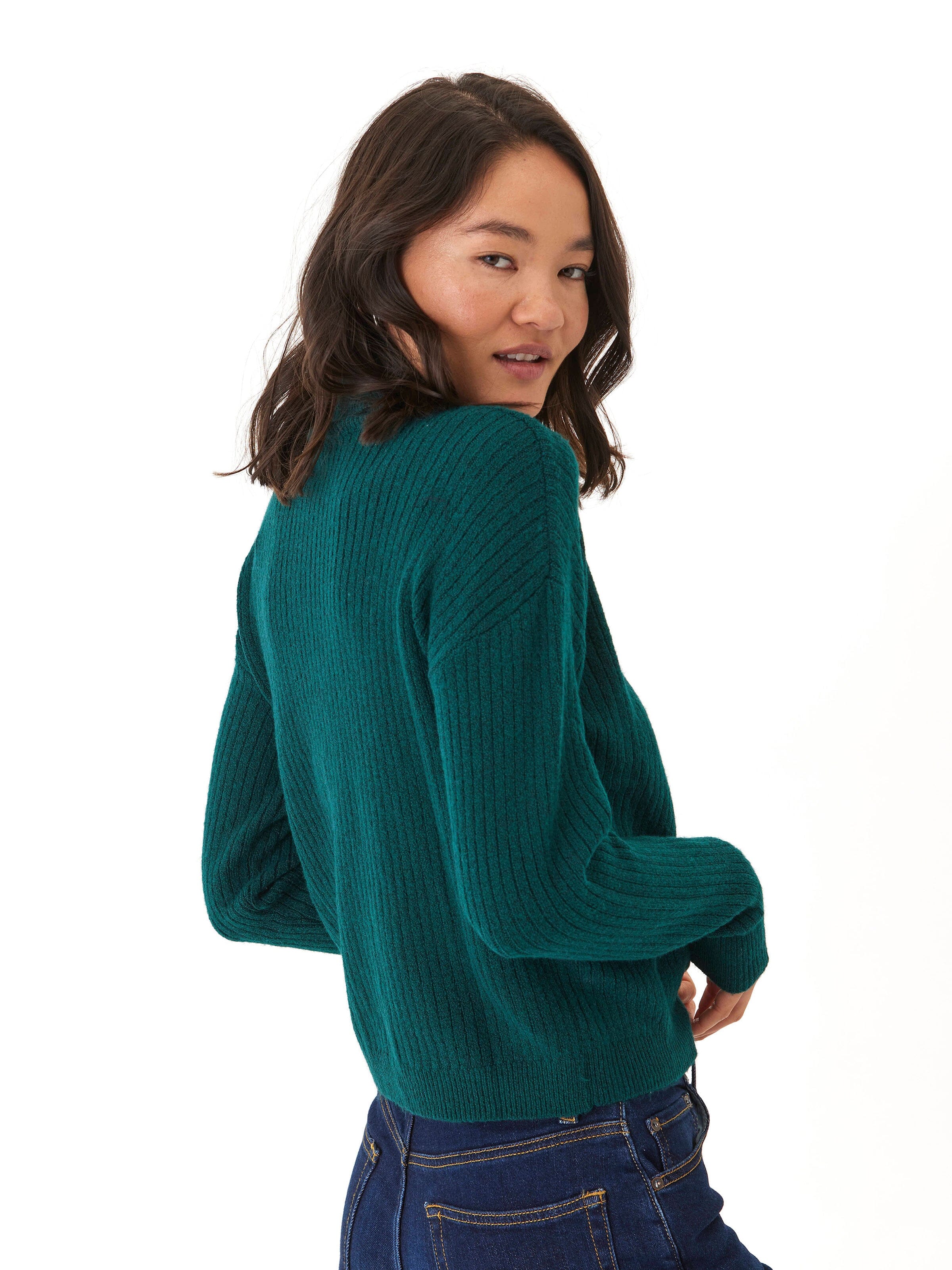 Toki Rib Knit Turtleneck Sweater in Forest Green Relaxed Fit