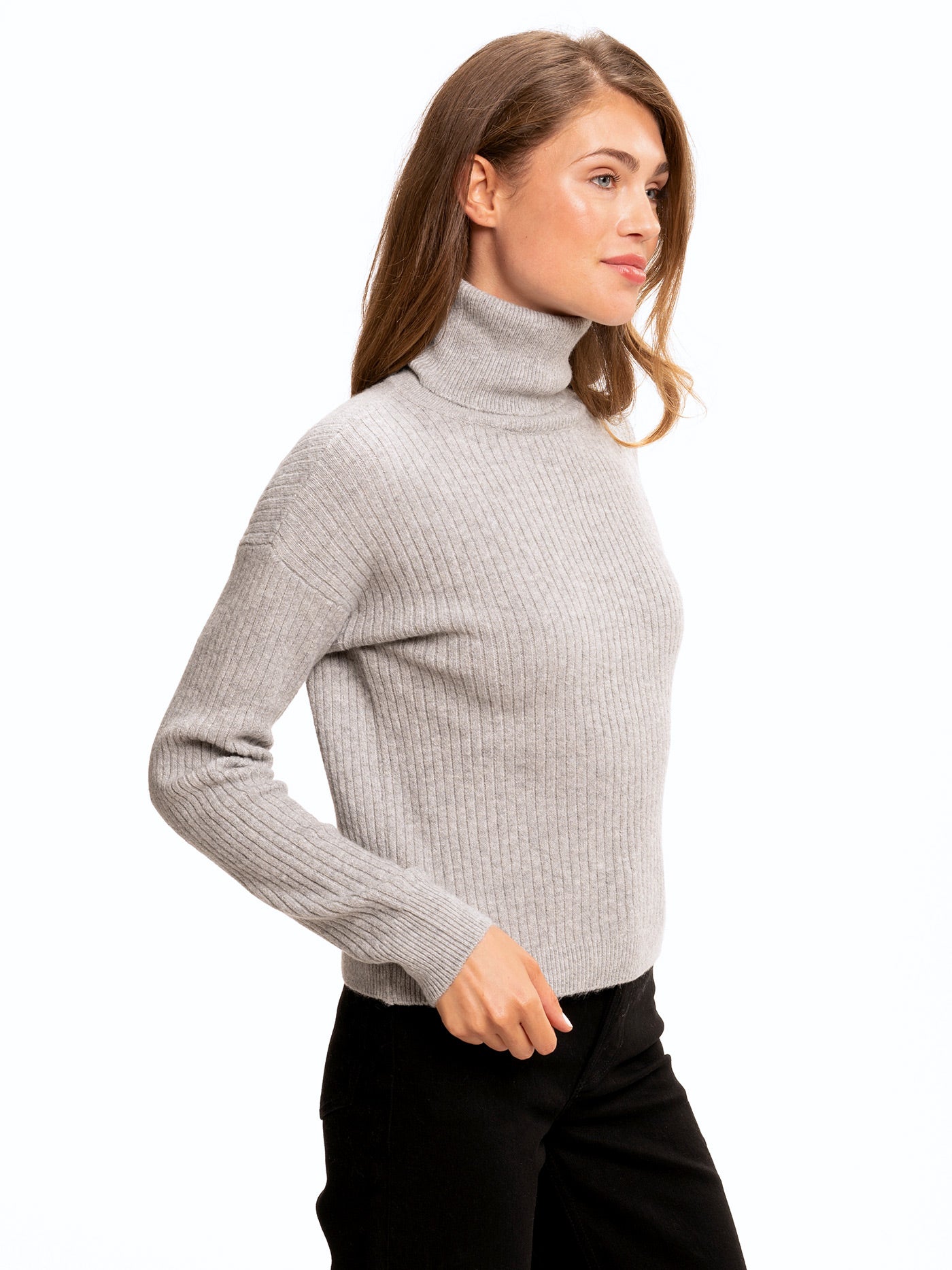 Toki Rib Knit Turtleneck Sweater in Light Grey - Minimalist Style