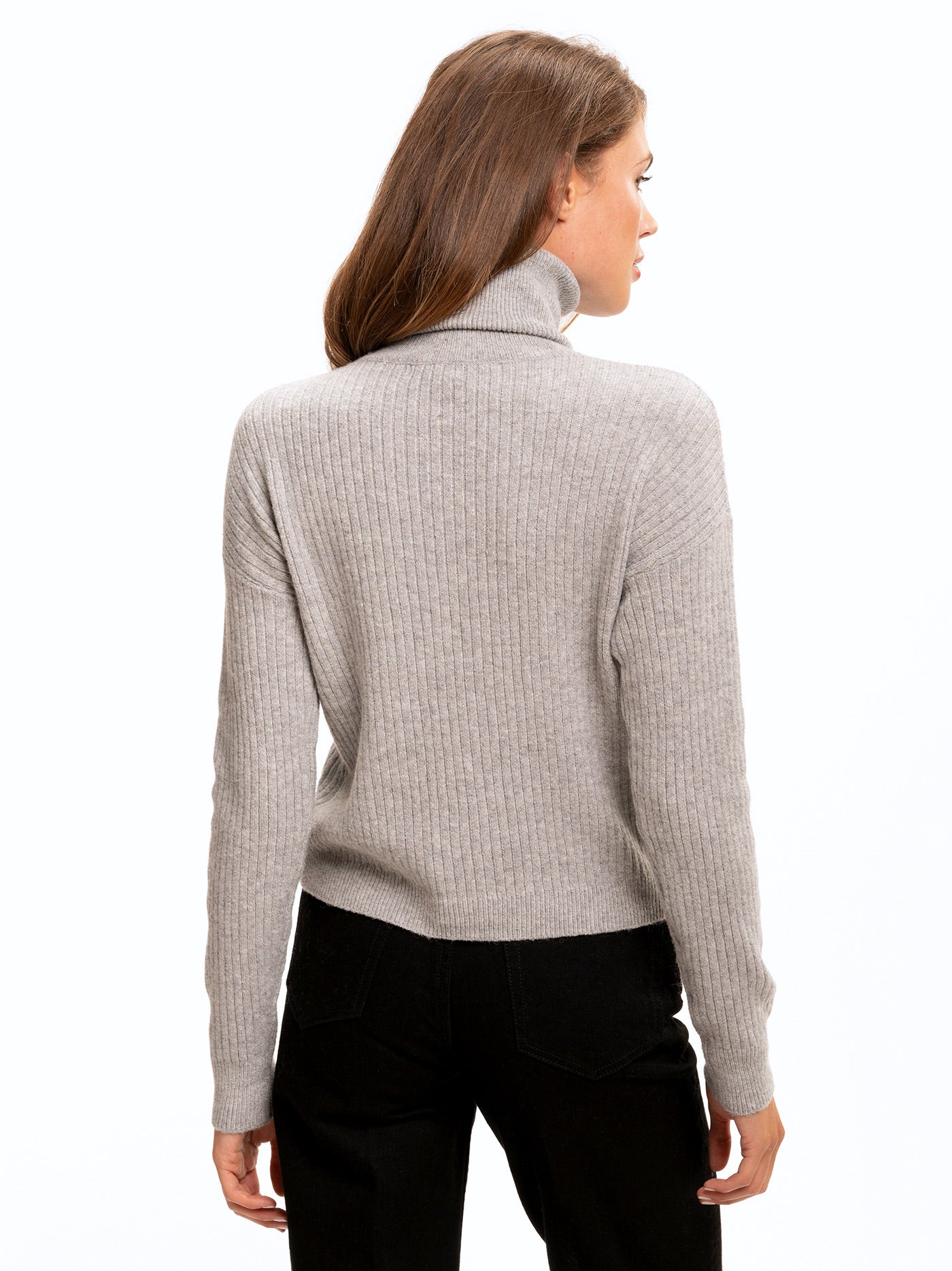 Toki Rib Knit Turtleneck Sweater in Light Grey - Minimalist Style