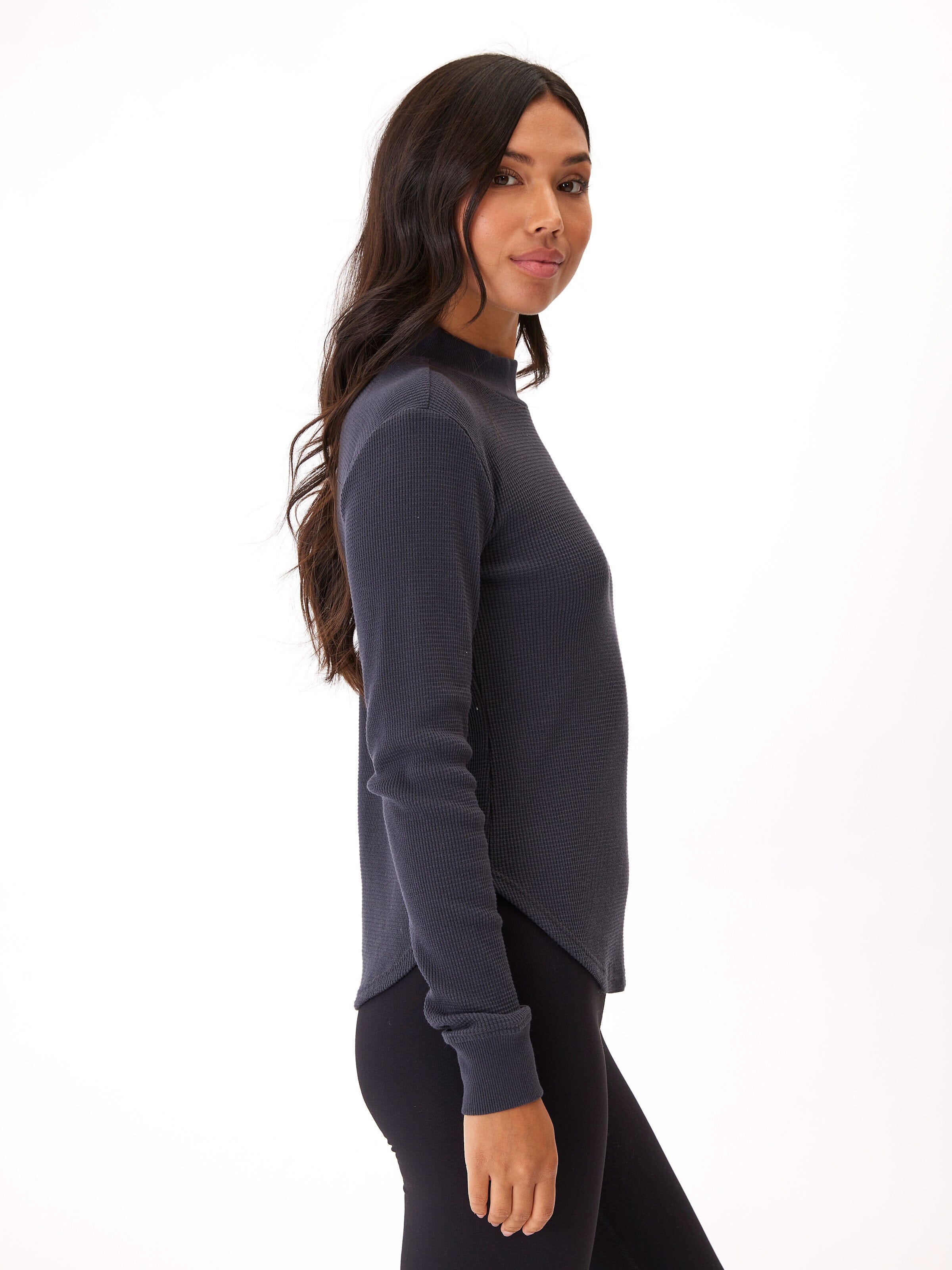 Haidee Mock Neck Waffle Knit Long Sleeve Layering Top