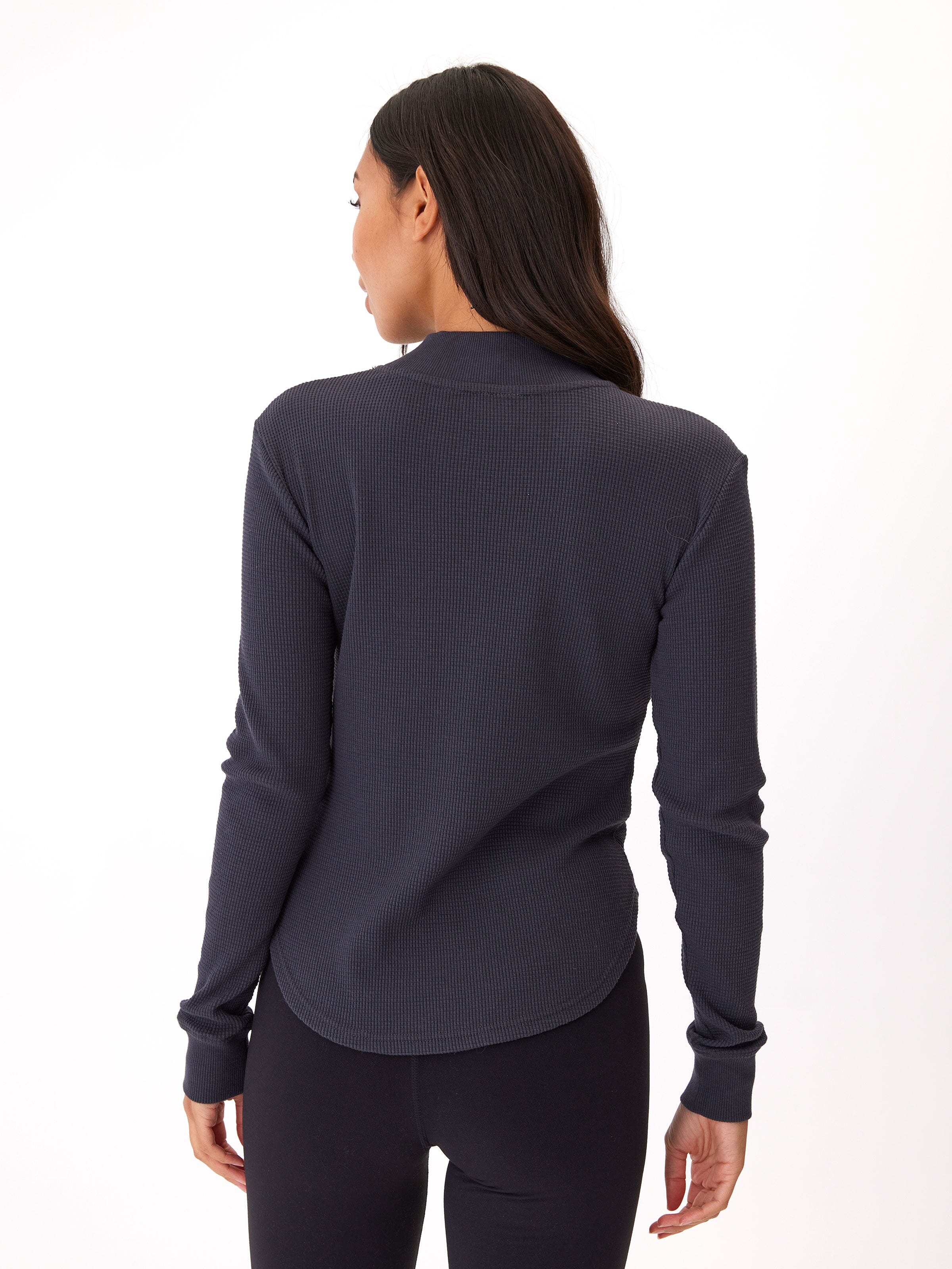 Haidee Mock Neck Waffle Knit Long Sleeve Layering Top