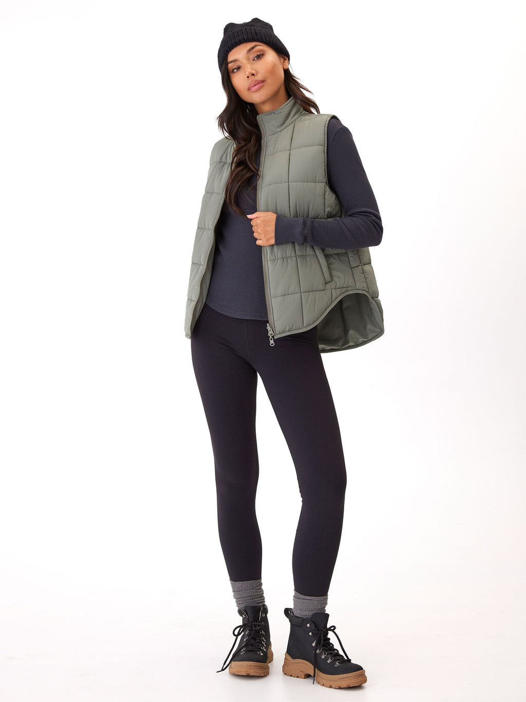 Haidee Mock Neck Waffle Knit Long Sleeve Layering Top